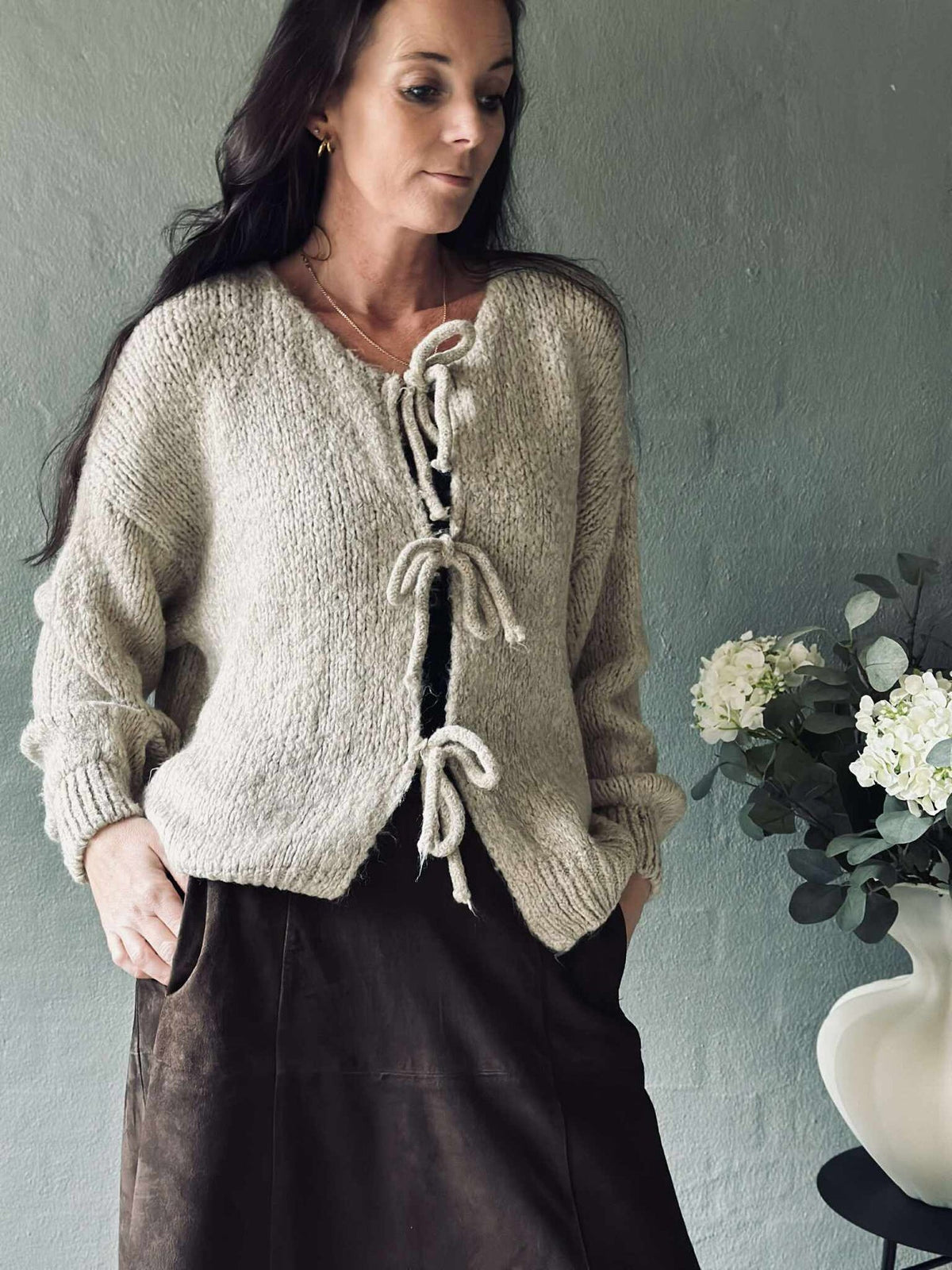 Cardigan met strikjes - Beige