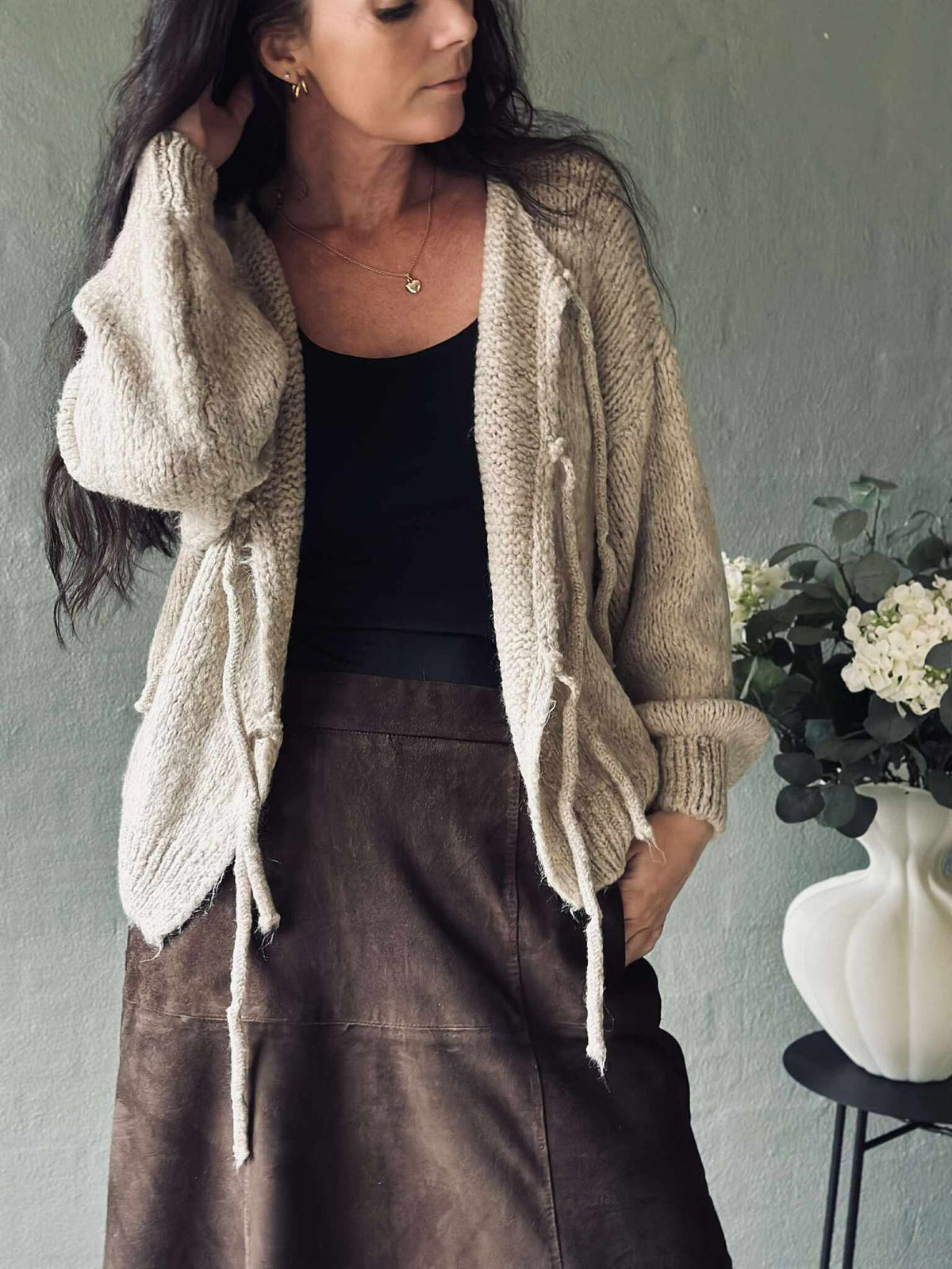 Cardigan met strikjes - Beige