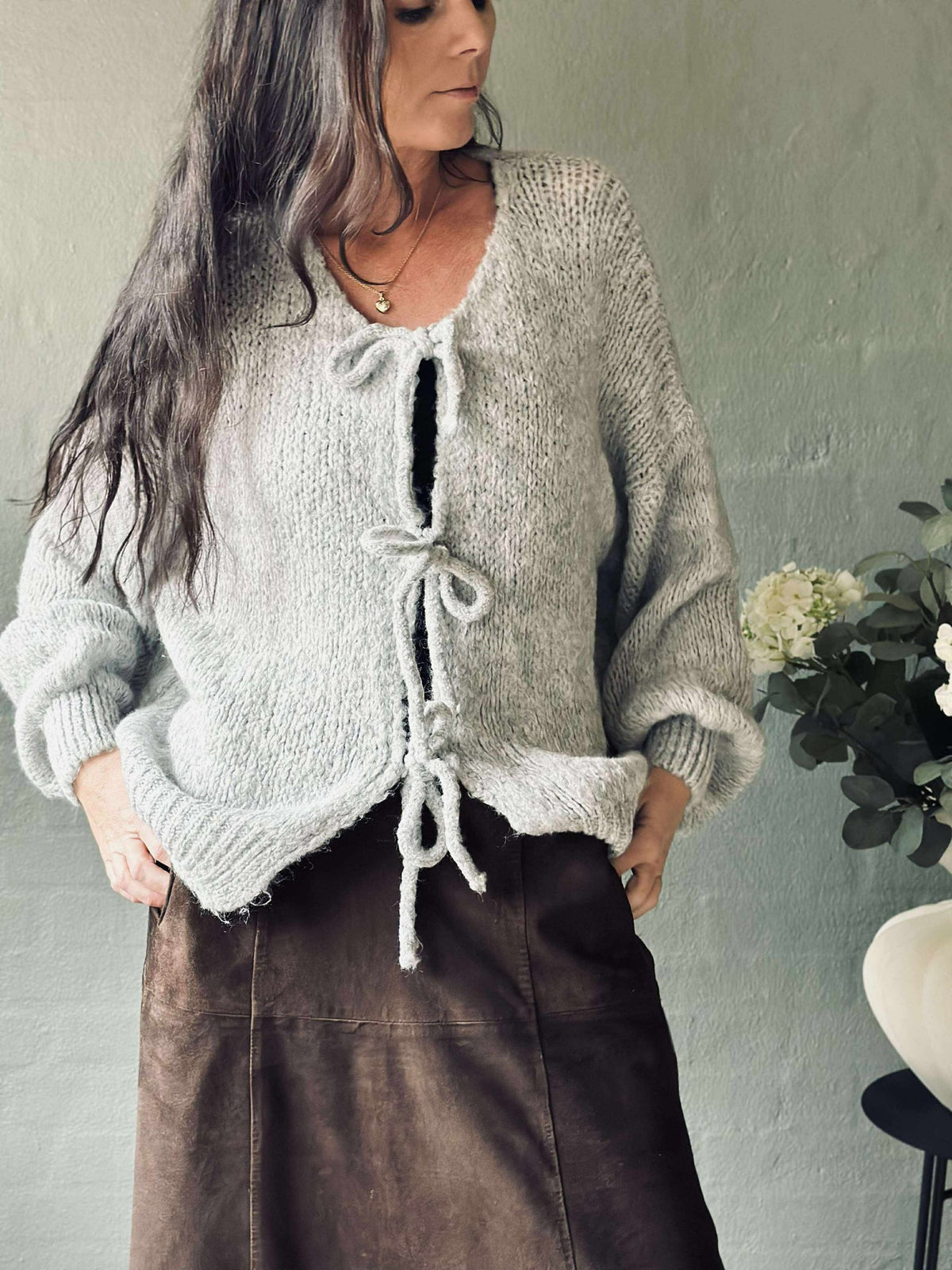 Cardigan met strikdetails - Grijs