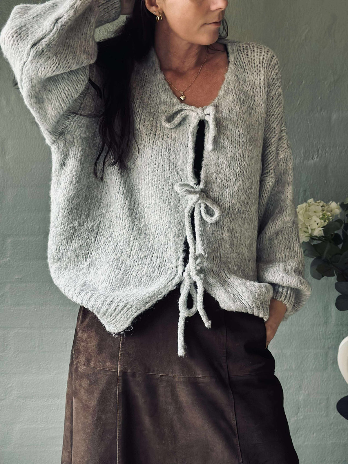 Cardigan met strikdetails - Grijs