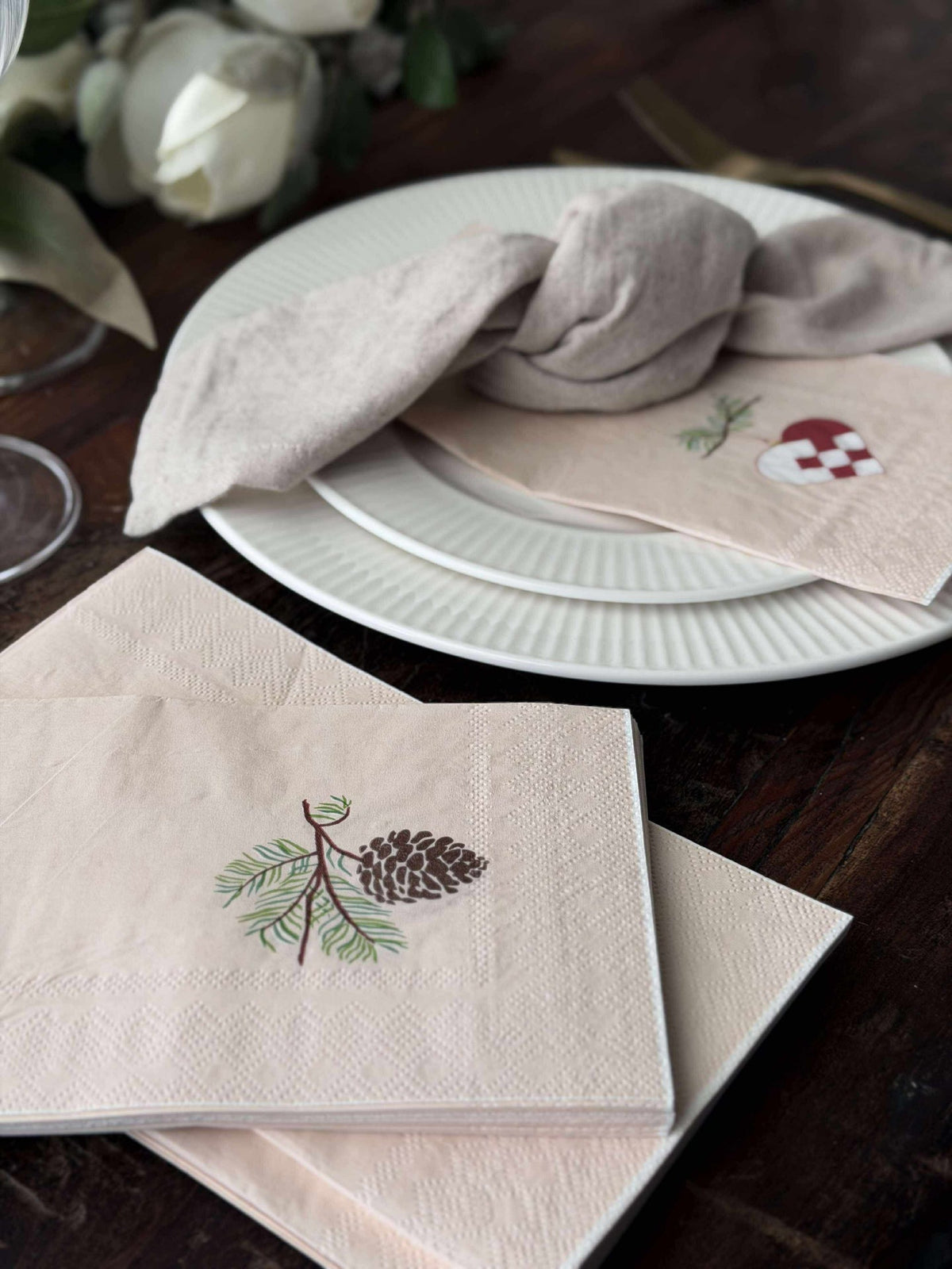 Servetten Kerst - 20 stuks Hart / dennenappel