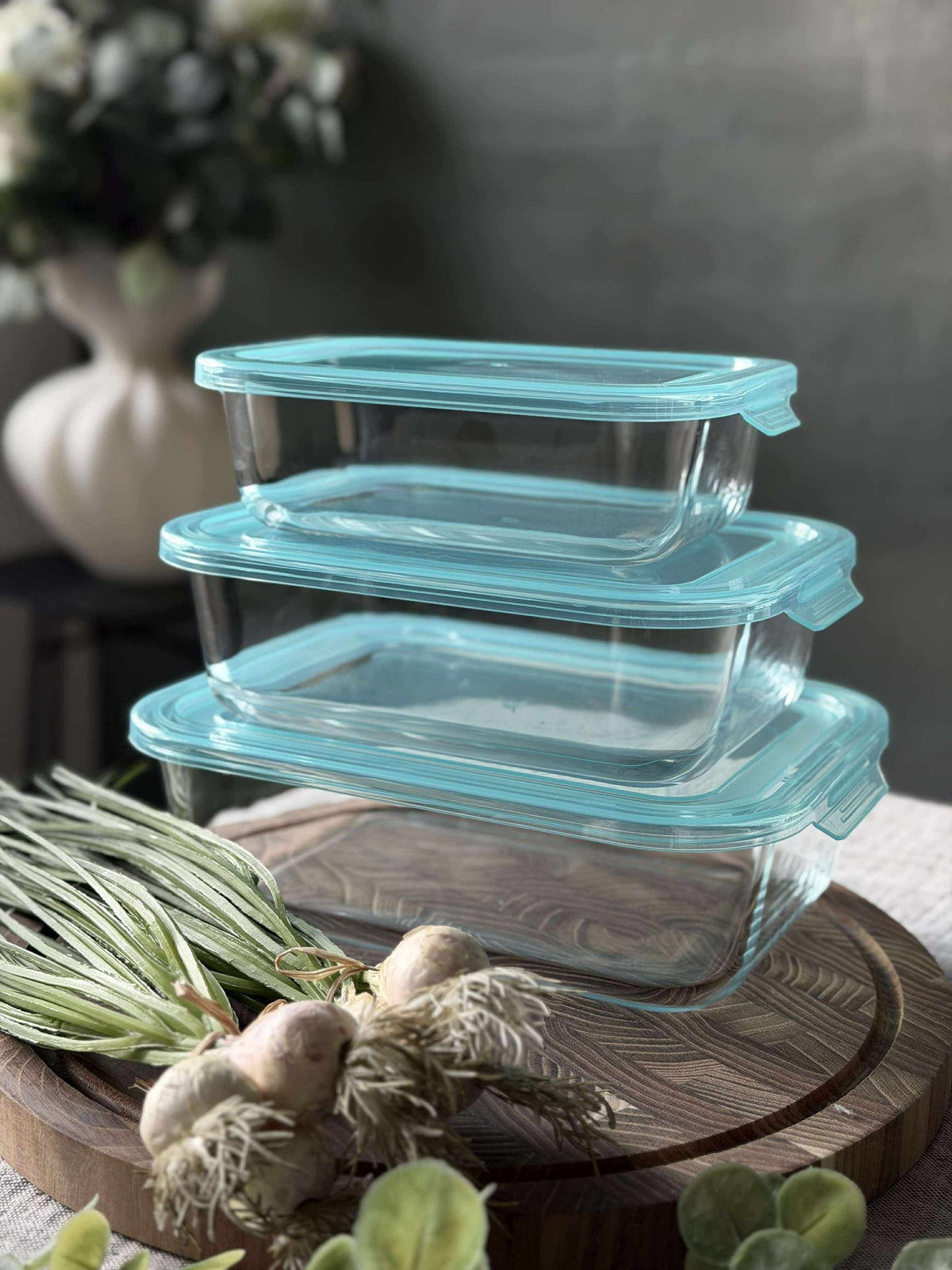 Opbergdozen van glas – Set van 3 stuks