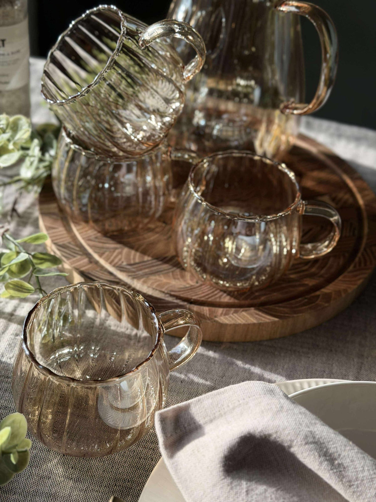 Glazen bekers met ribbels - 4 st.