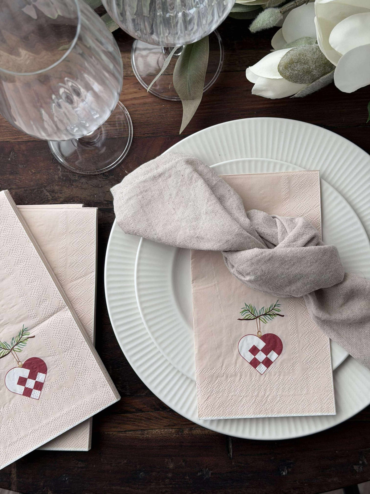 Servetten Kerst - 20 stuks Hart / dennenappel