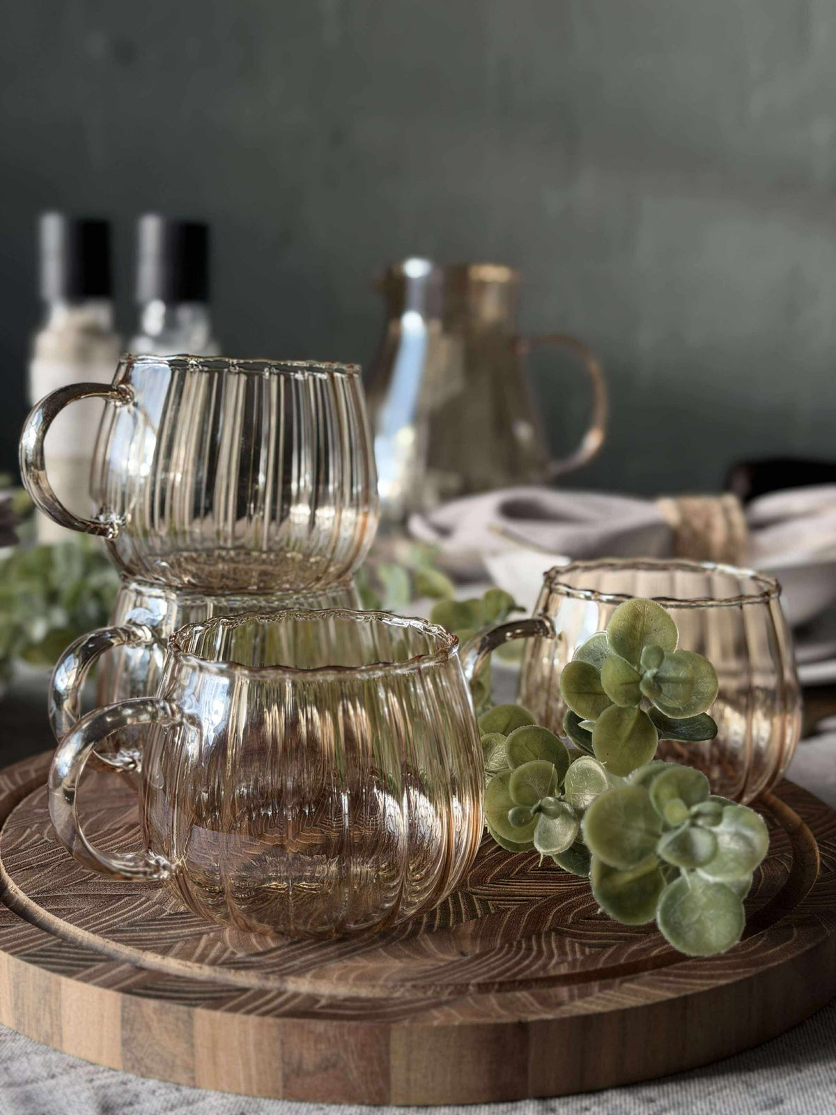 Glazen bekers met ribbels - 4 st.