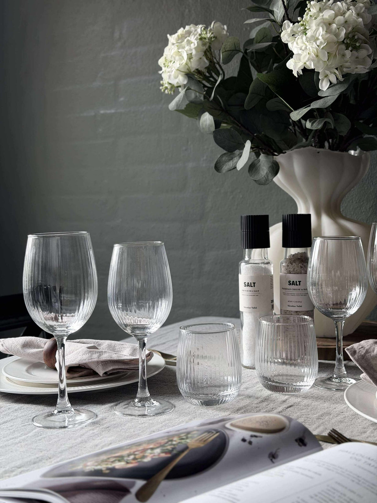 Wijnglazen Geribbeld met gouden rand - 4 st. 350 ml