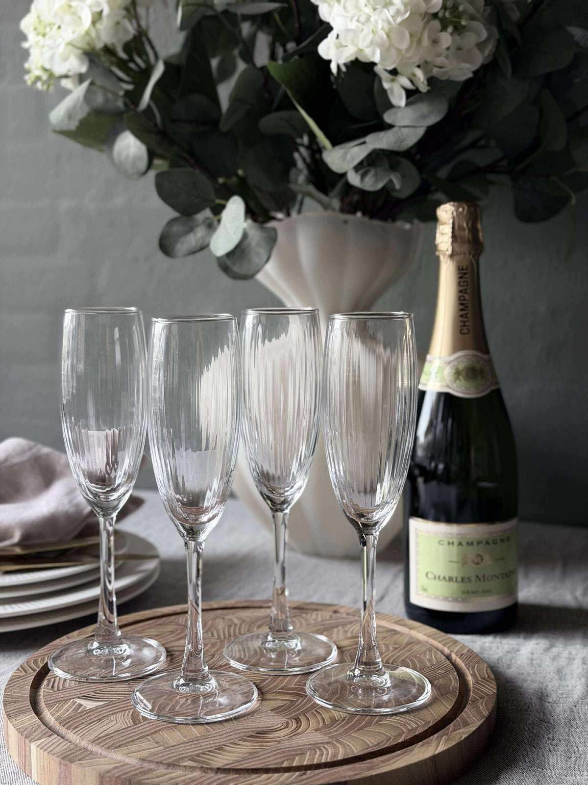 Champagneglazen geribbeld met gouden rand - 4 st.