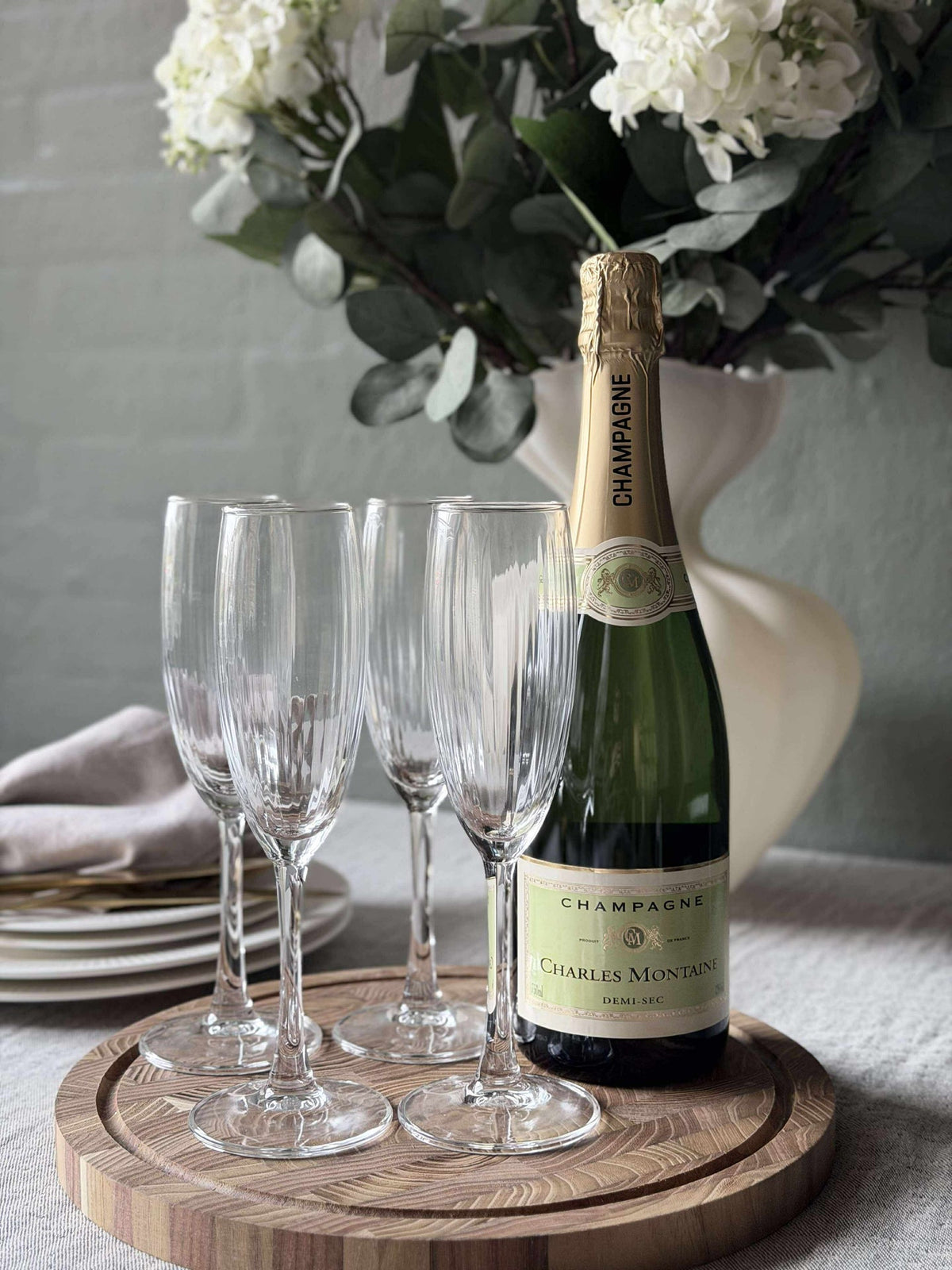 Champagneglazen geribbeld met gouden rand - 4 st.