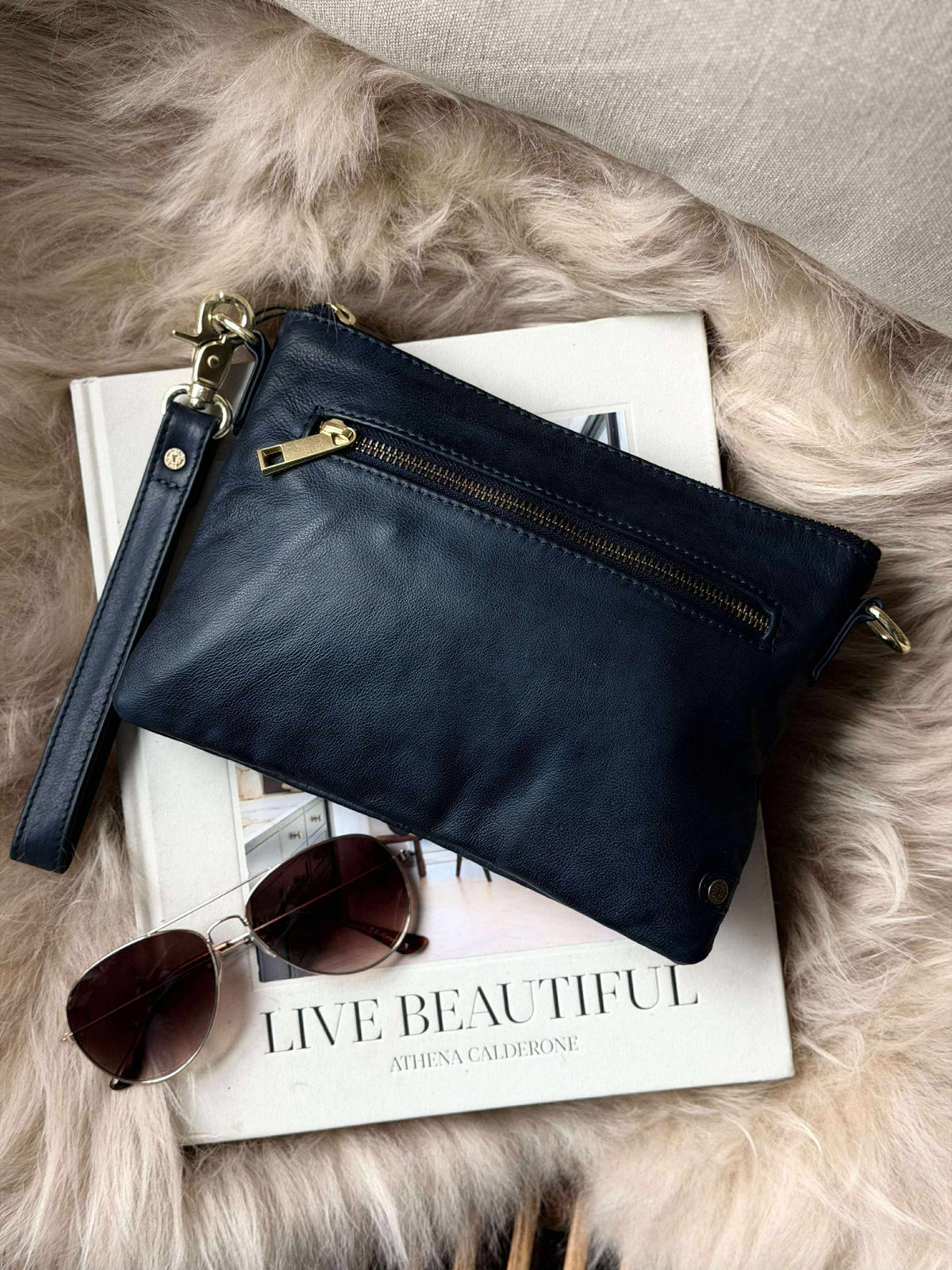Mooie leren clutch - LADY Midnight Blue