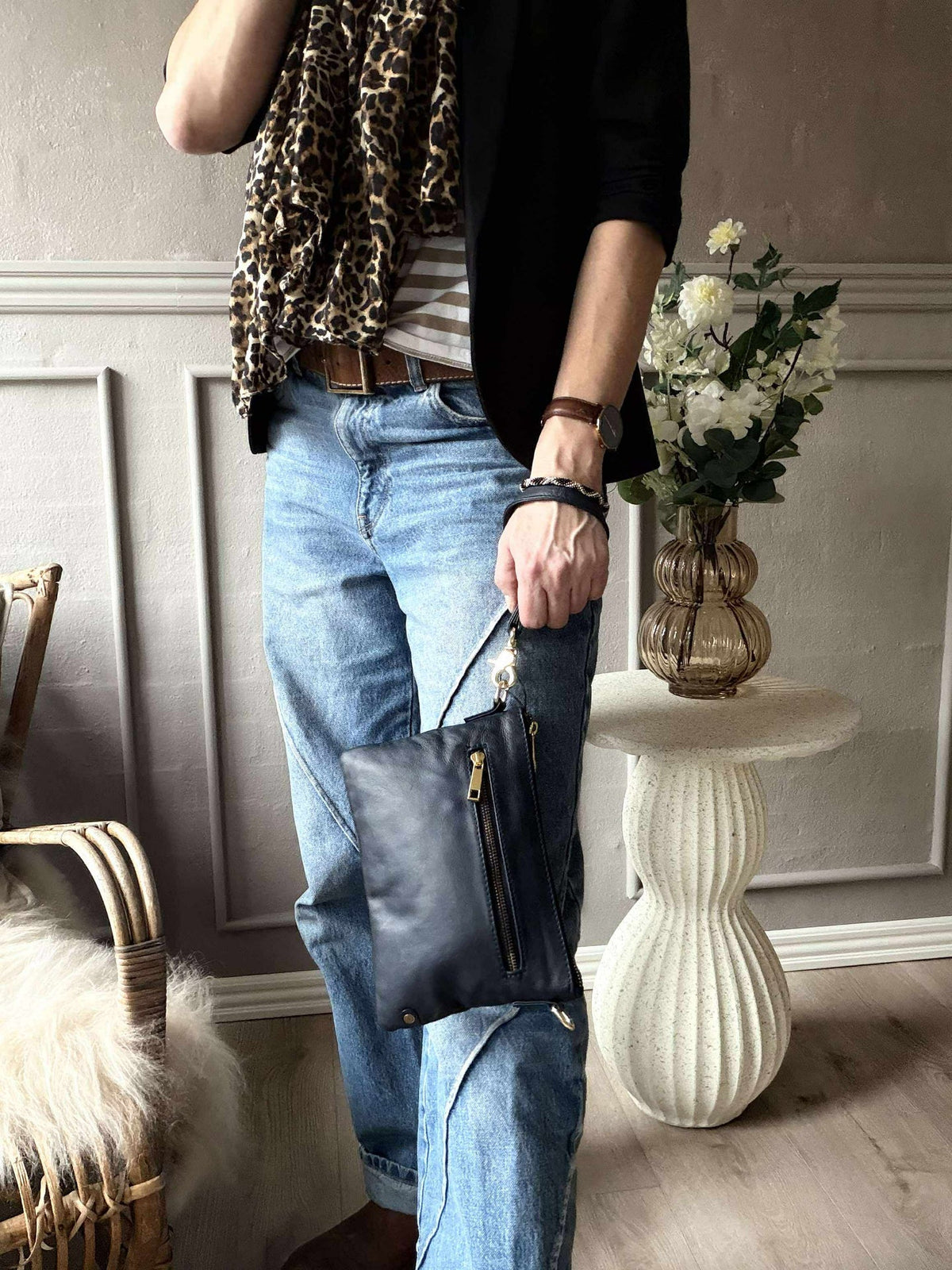 Mooie leren clutch - LADY Midnight Blue