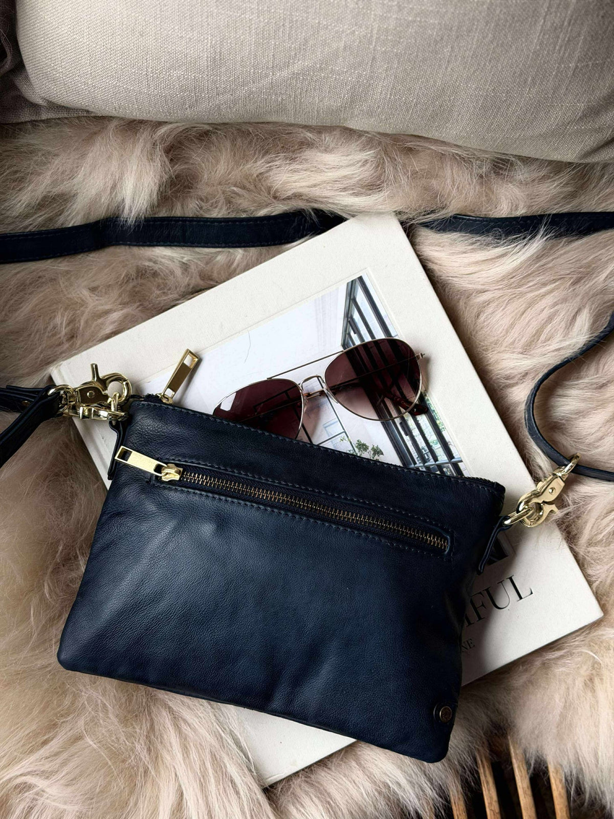 Mooie leren clutch - LADY Midnight Blue