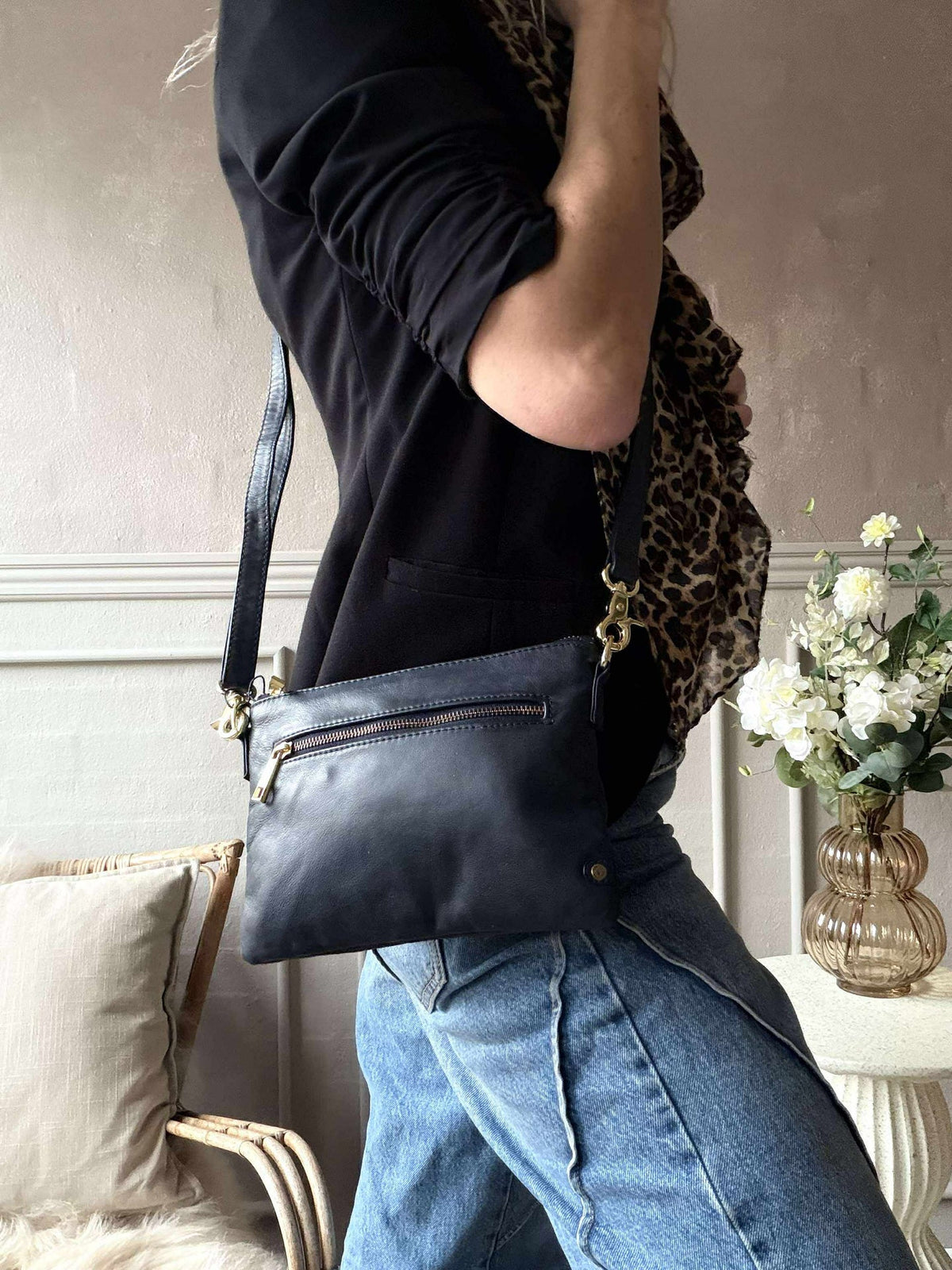 Mooie leren clutch - LADY Midnight Blue