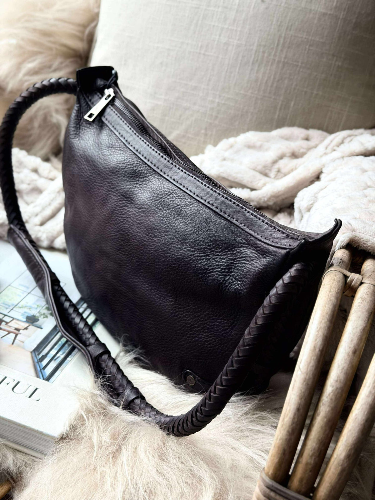 Handtas met mooie gevlochten band - Brown