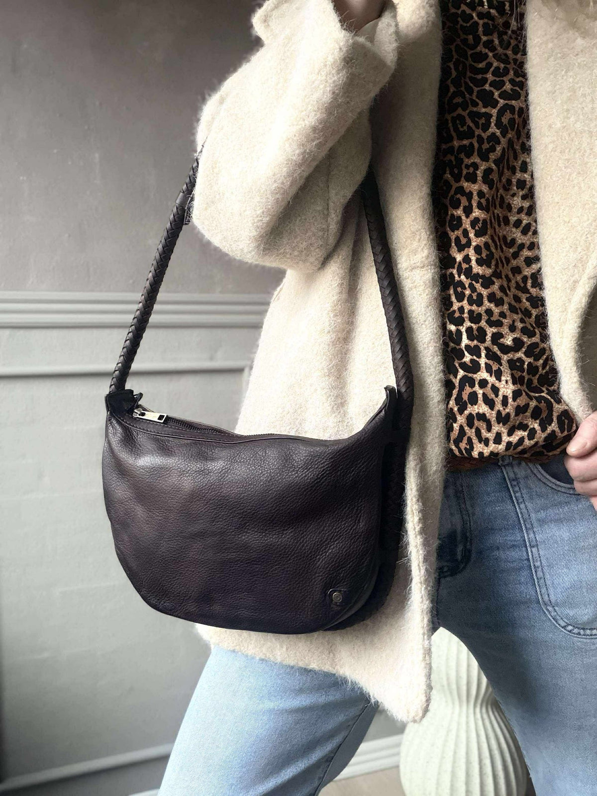 Handtas met mooie gevlochten band - Brown