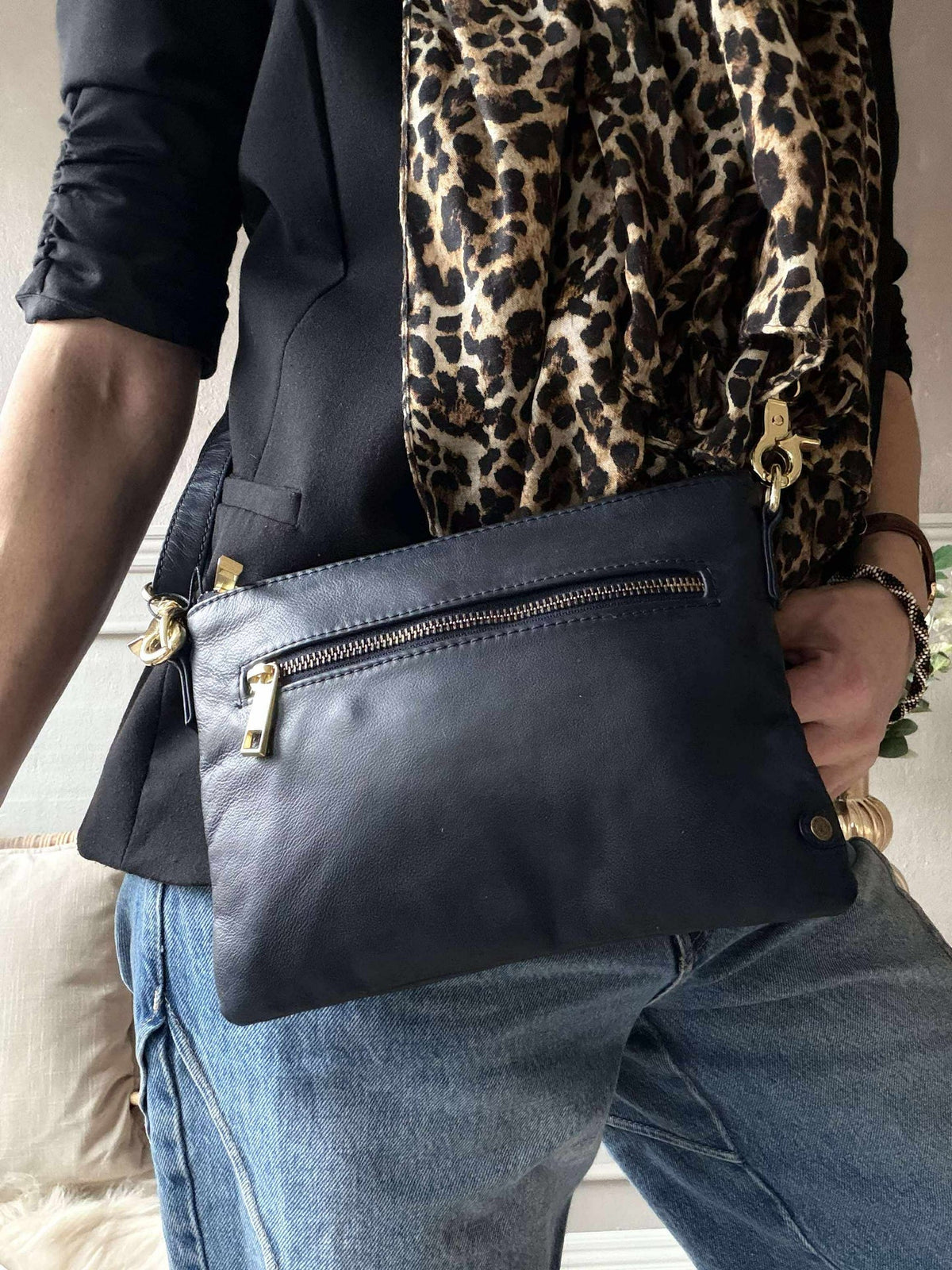 Mooie leren clutch - LADY Midnight Blue