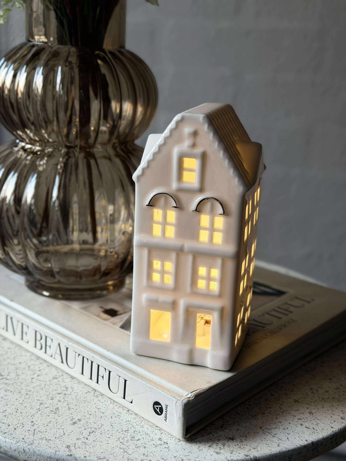 Licht huisje met led - Porselein