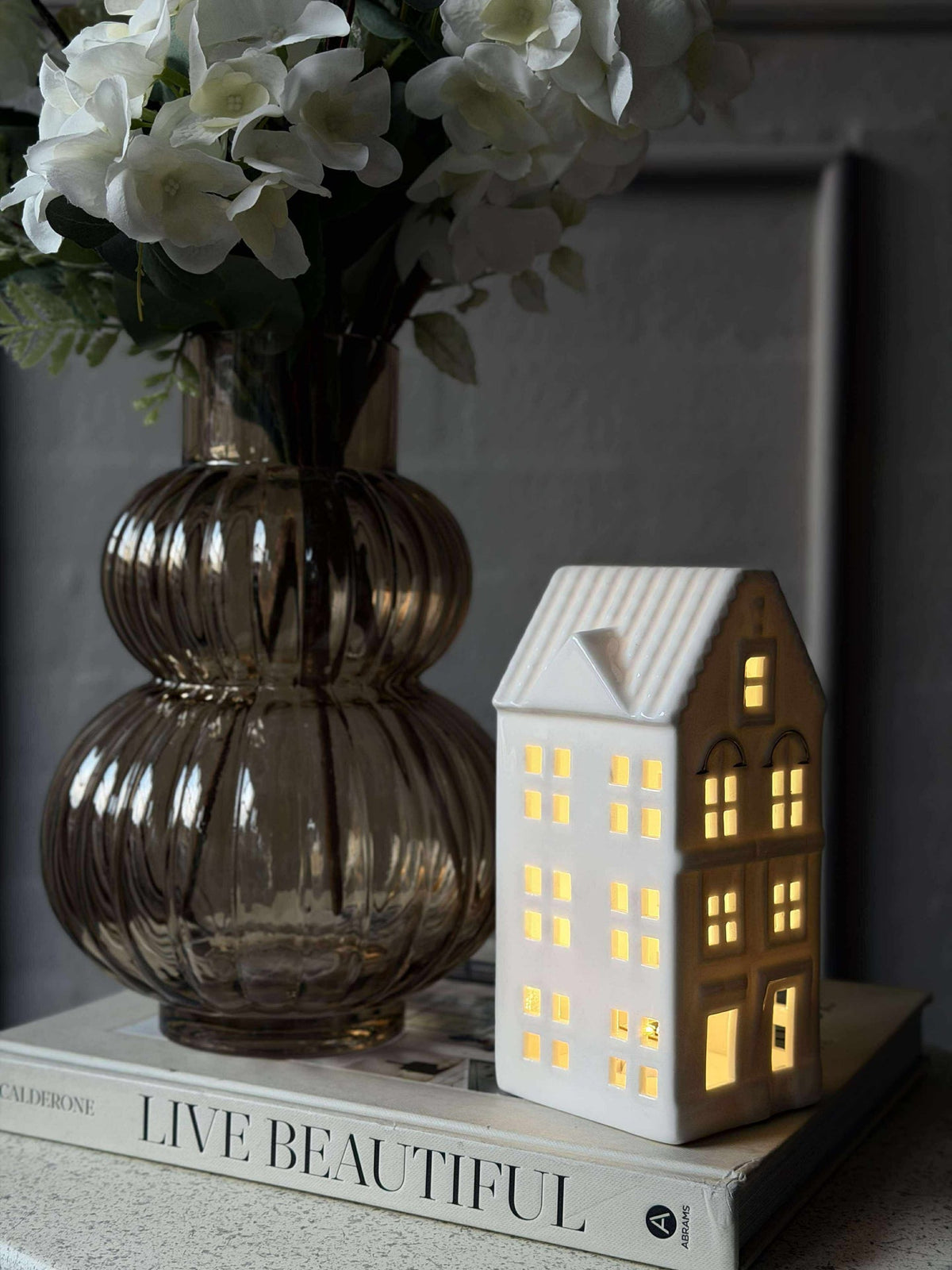 Licht huisje met led - Porselein