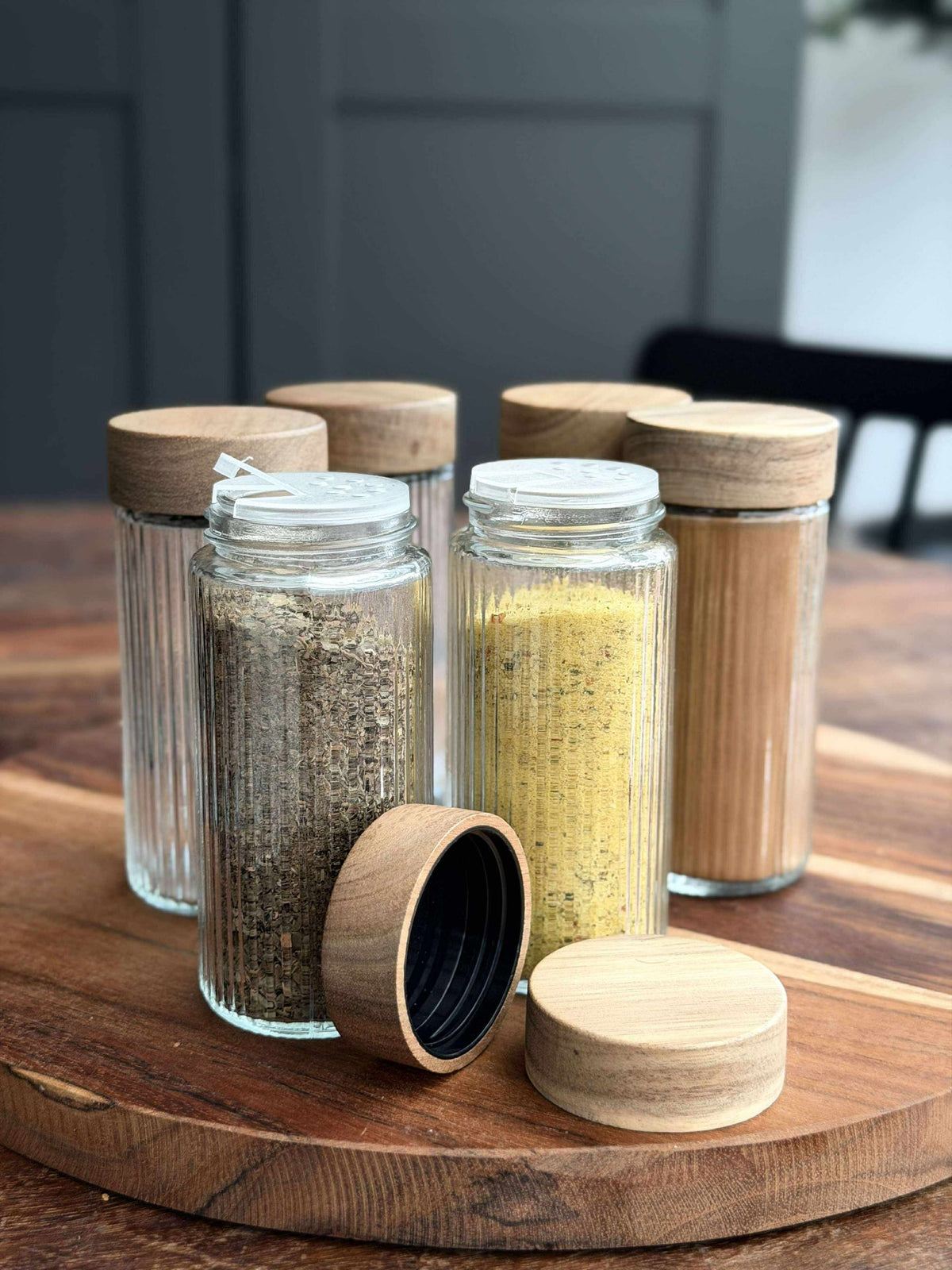 Kruidenpotjes met houten deksel - 6 stuks