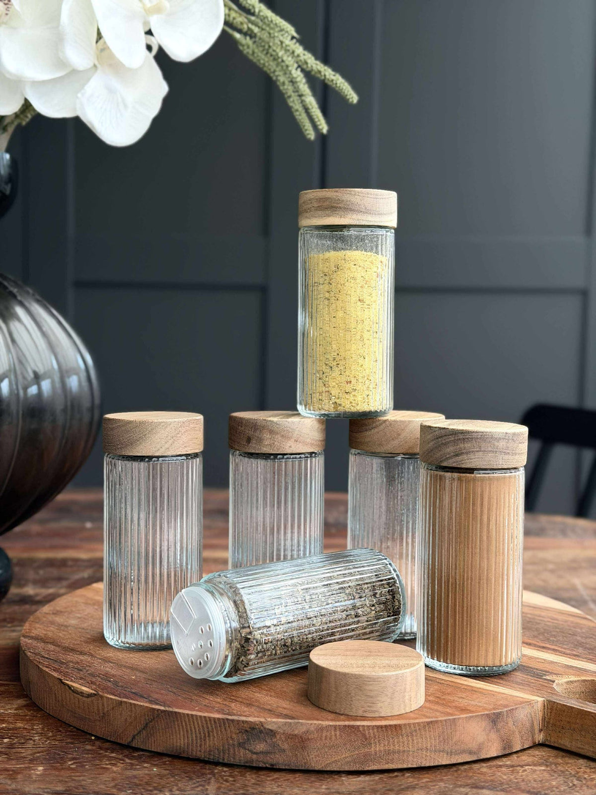 Kruidenpotjes met houten deksel - 6 stuks