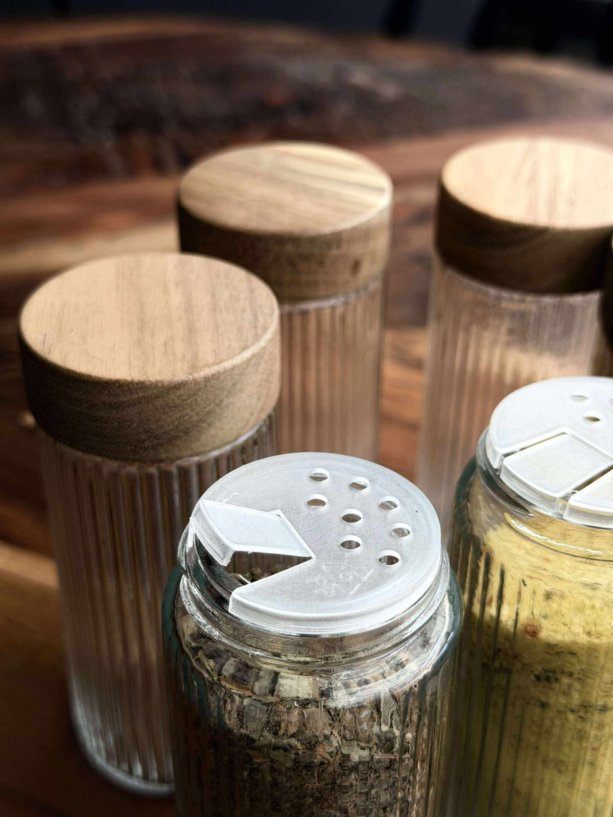 Kruidenpotjes met houten deksel - 6 stuks