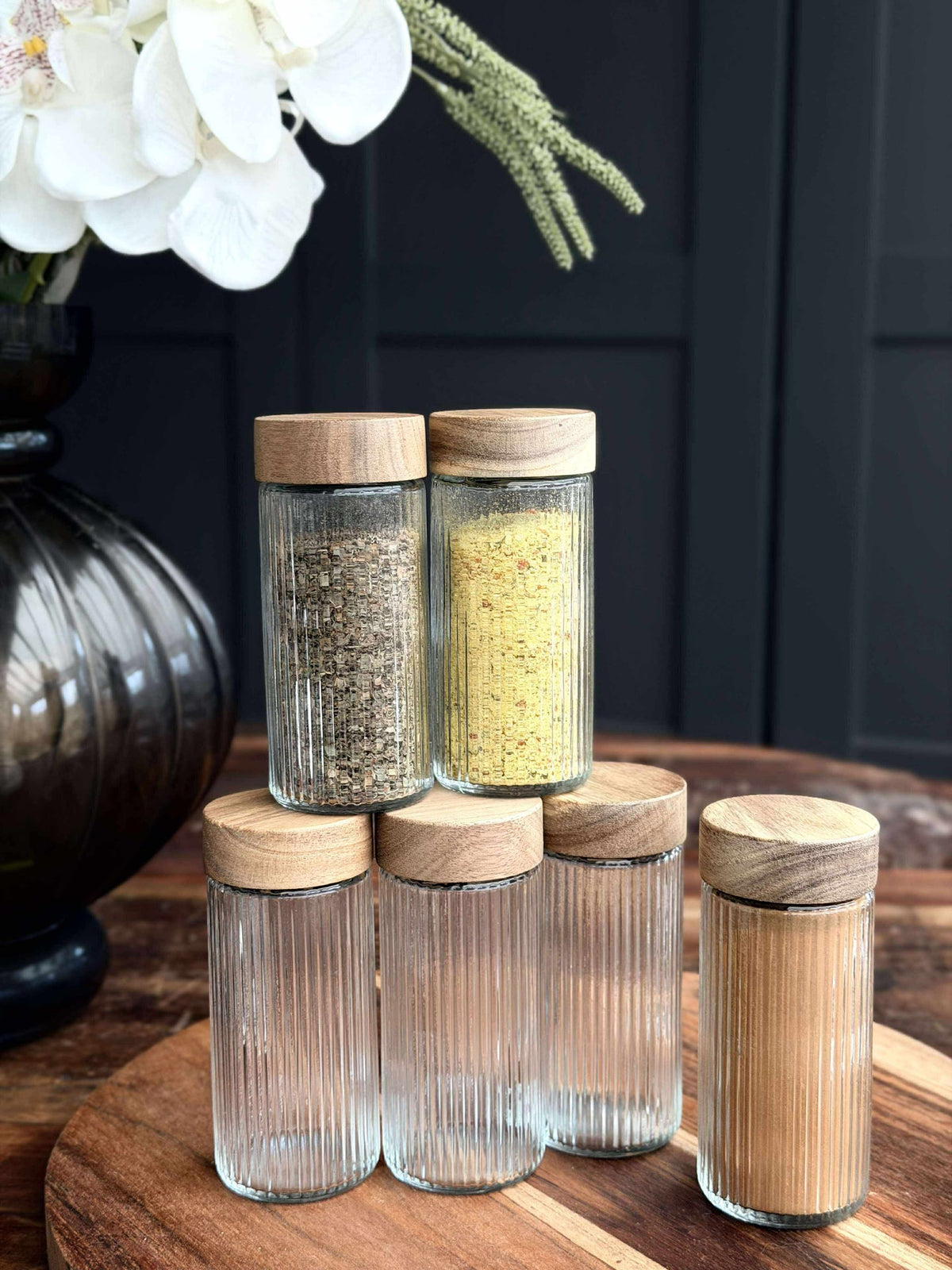 Kruidenpotjes met houten deksel - 6 stuks