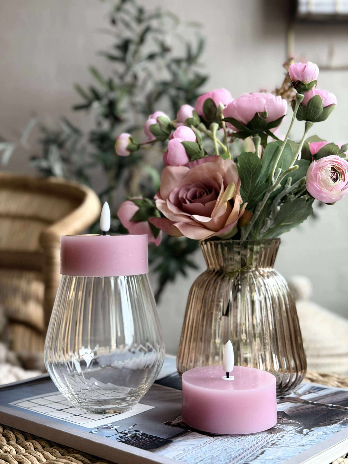 LED JUMBO Waxinelichtjes 2 stuks - Roze wax
