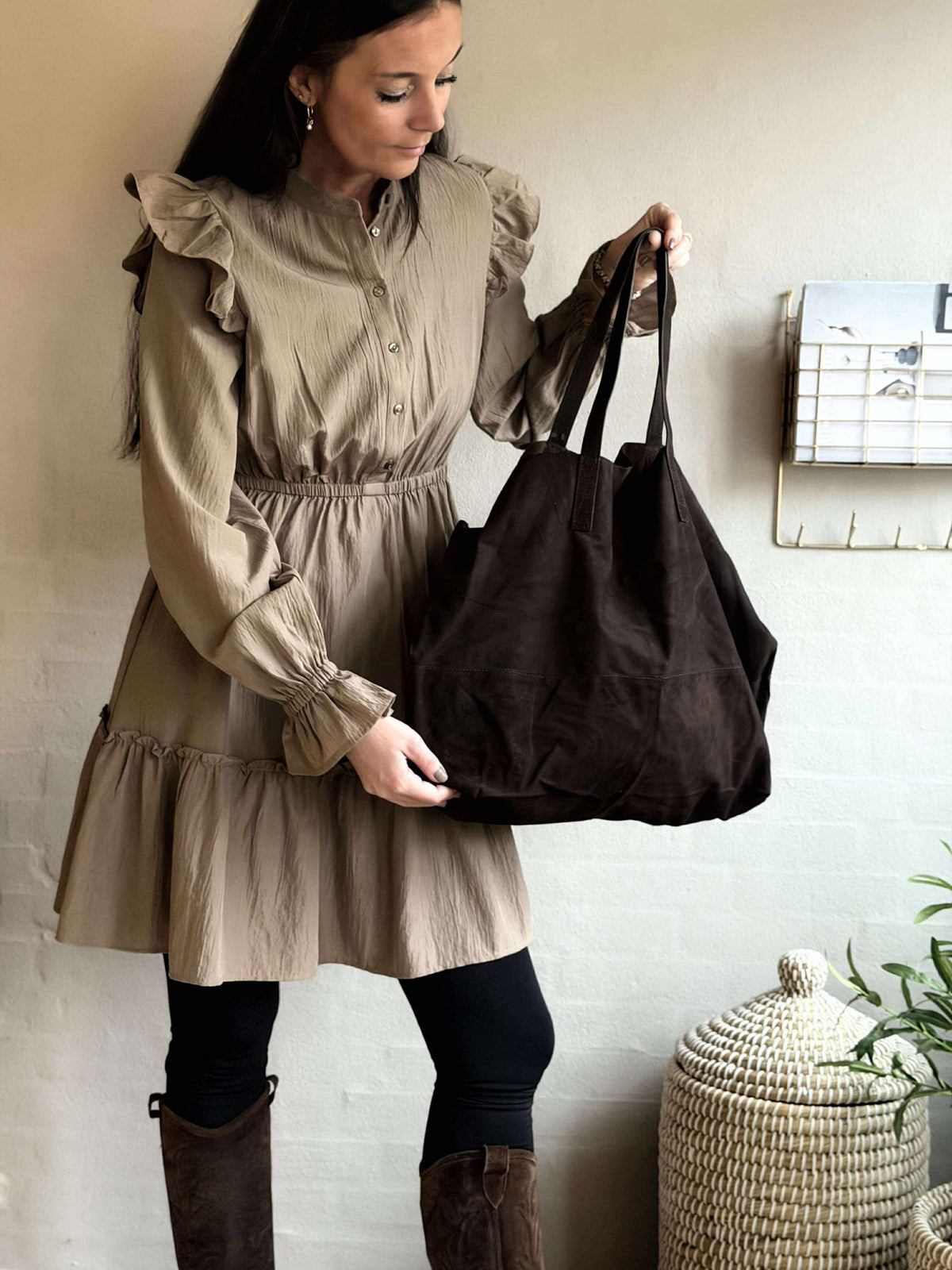 Shopper Julia suède - Dark coffee
