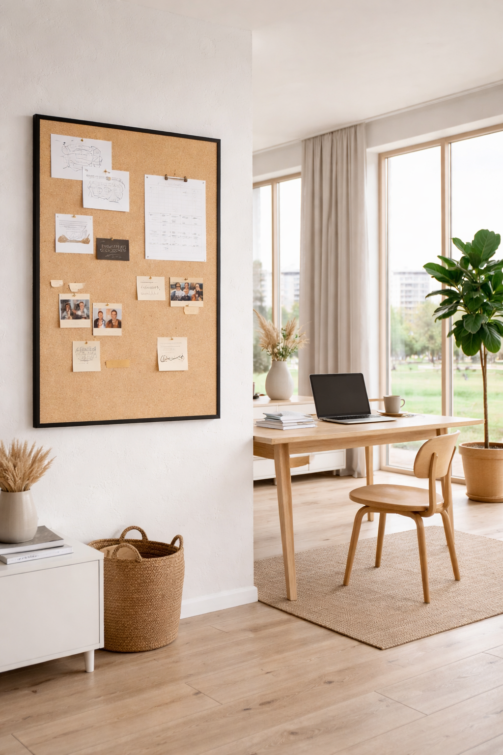 Groot Jute prikbord m. zwart houten frame – 100x60cm