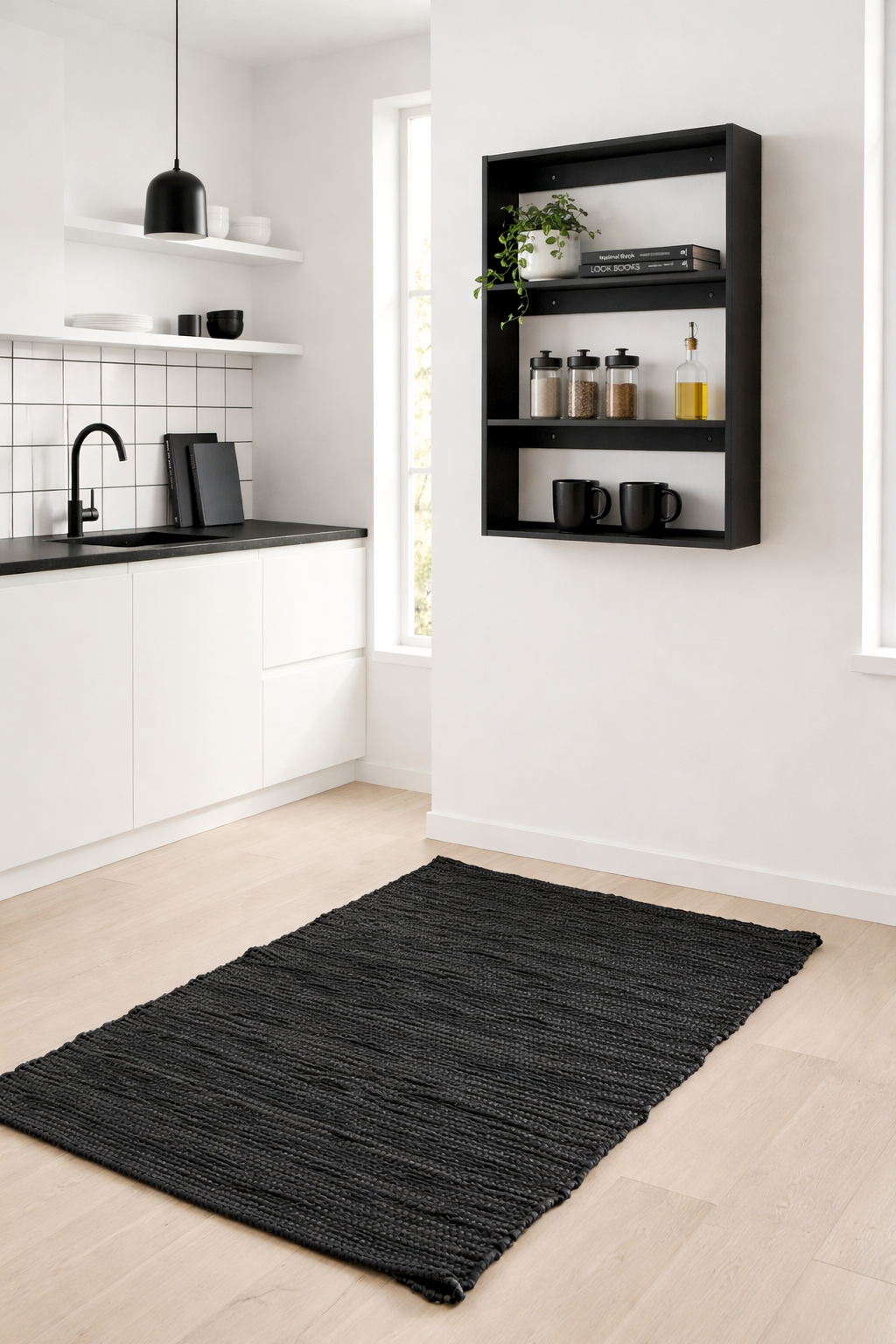 Vloerkleed van leer – Zwart 60x90cm