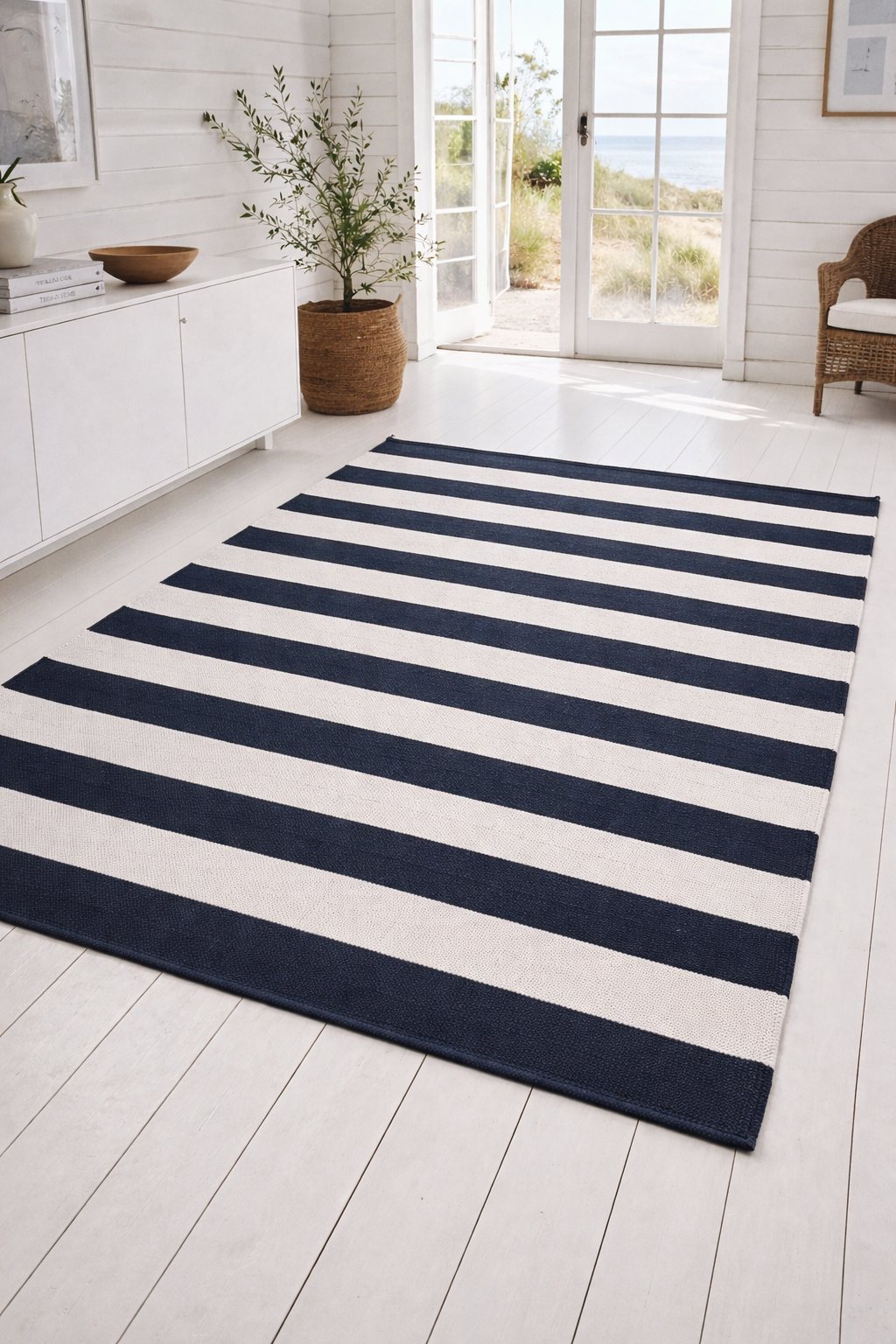 Vloerkleed BRED STRIB - 140x200cm antraciet / natuur