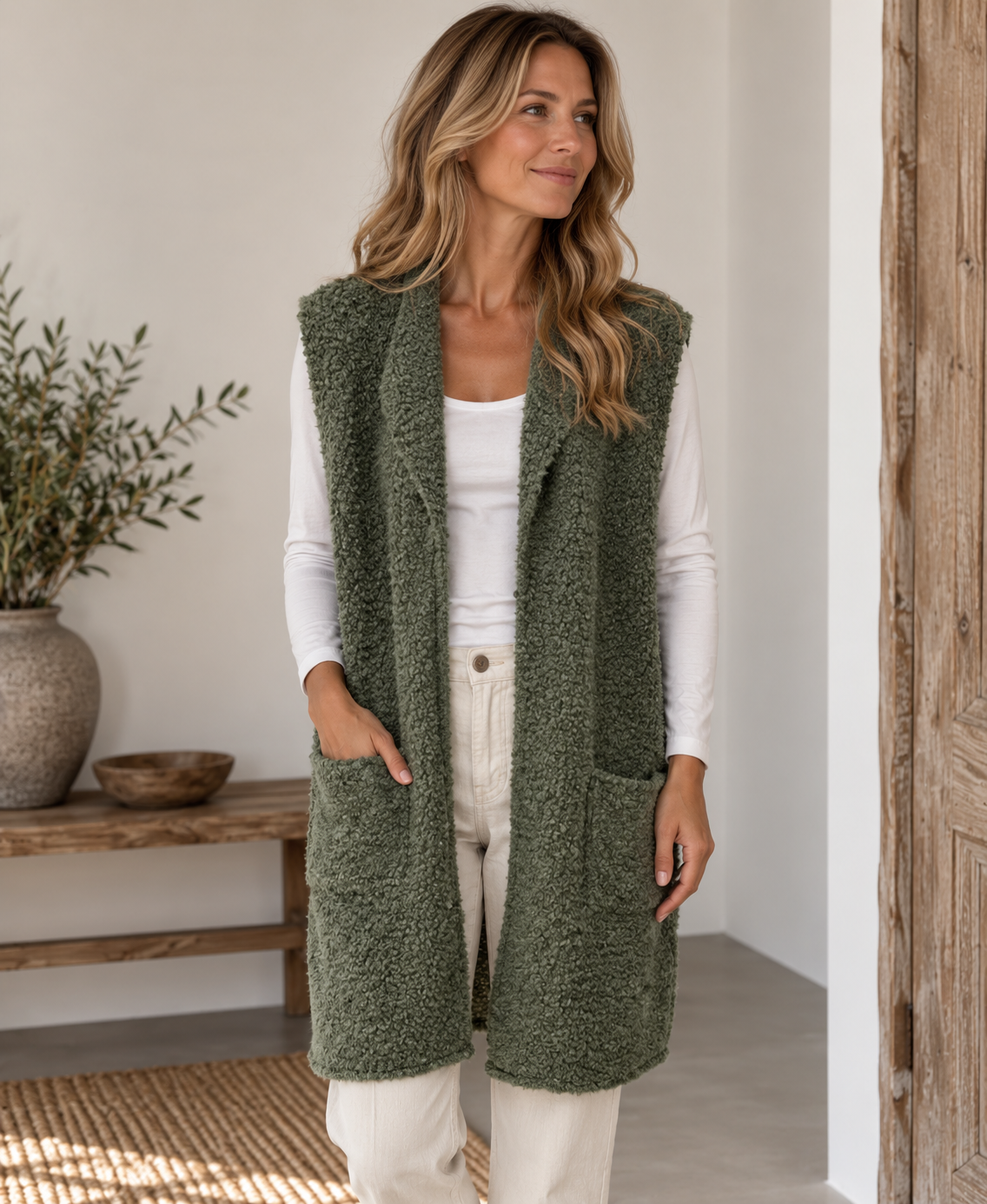 Gilet bouclé - Kaki