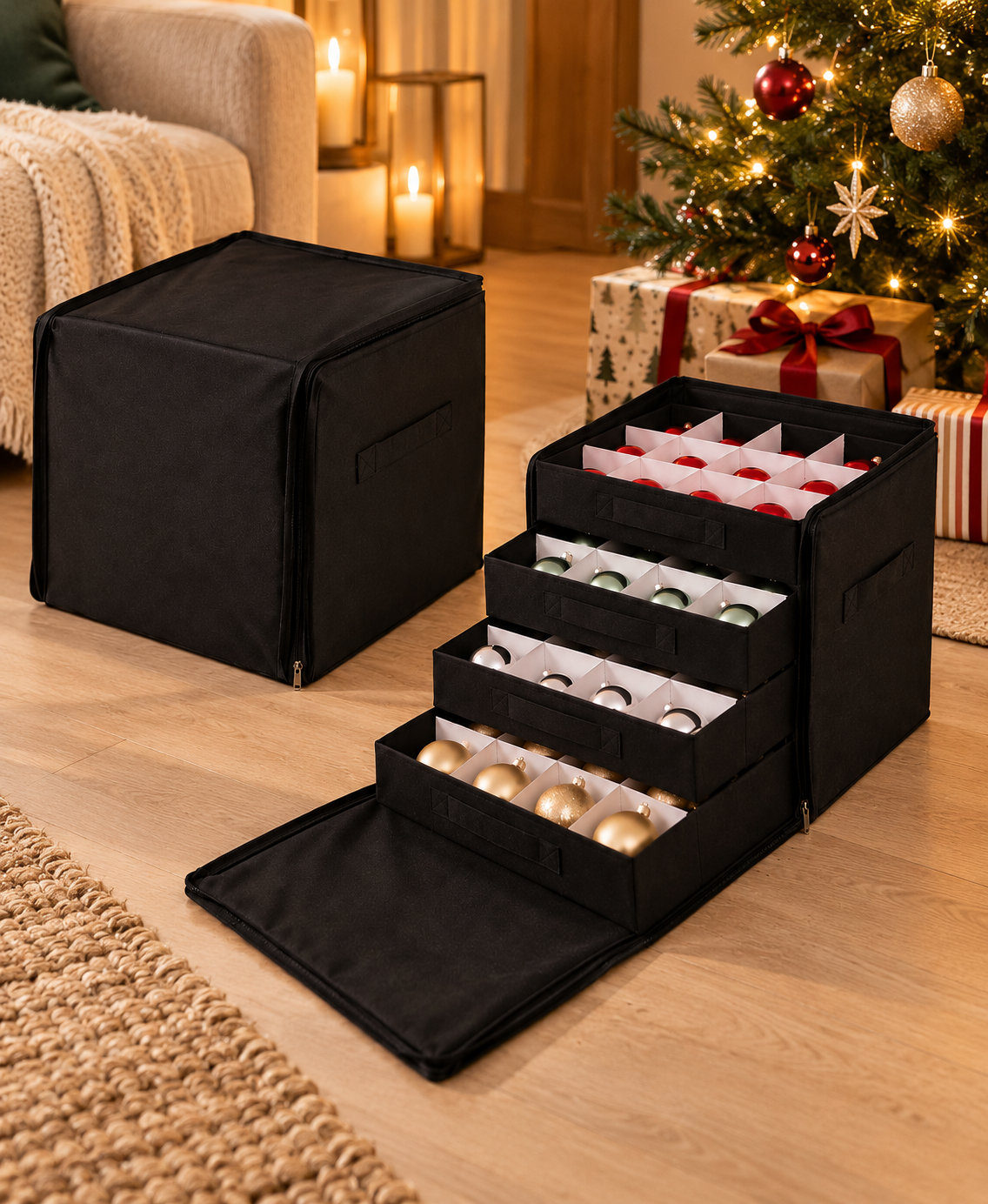 Opbergbox met ingedeelde laden – voor kerstballen