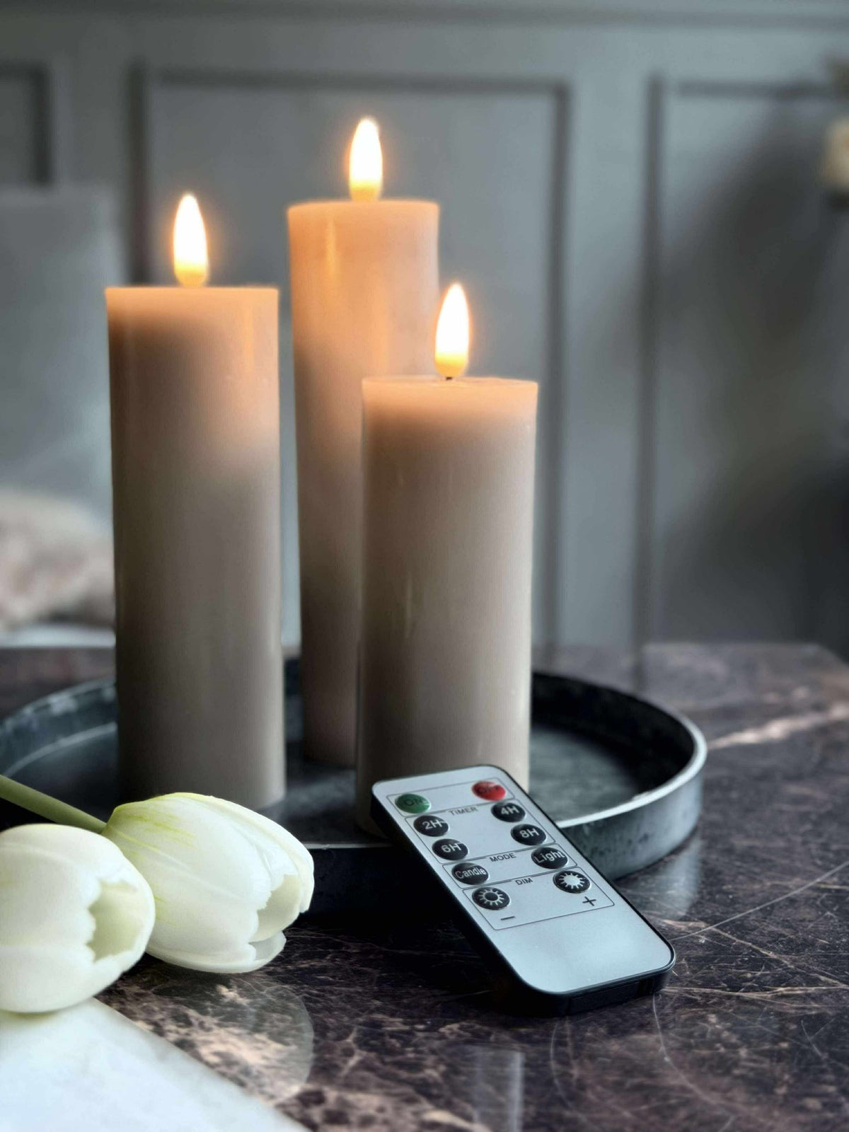 LED blokkaarsen / zand – 3 st. kaarsen – incl. afstandsbediening // Geschenkdoos
