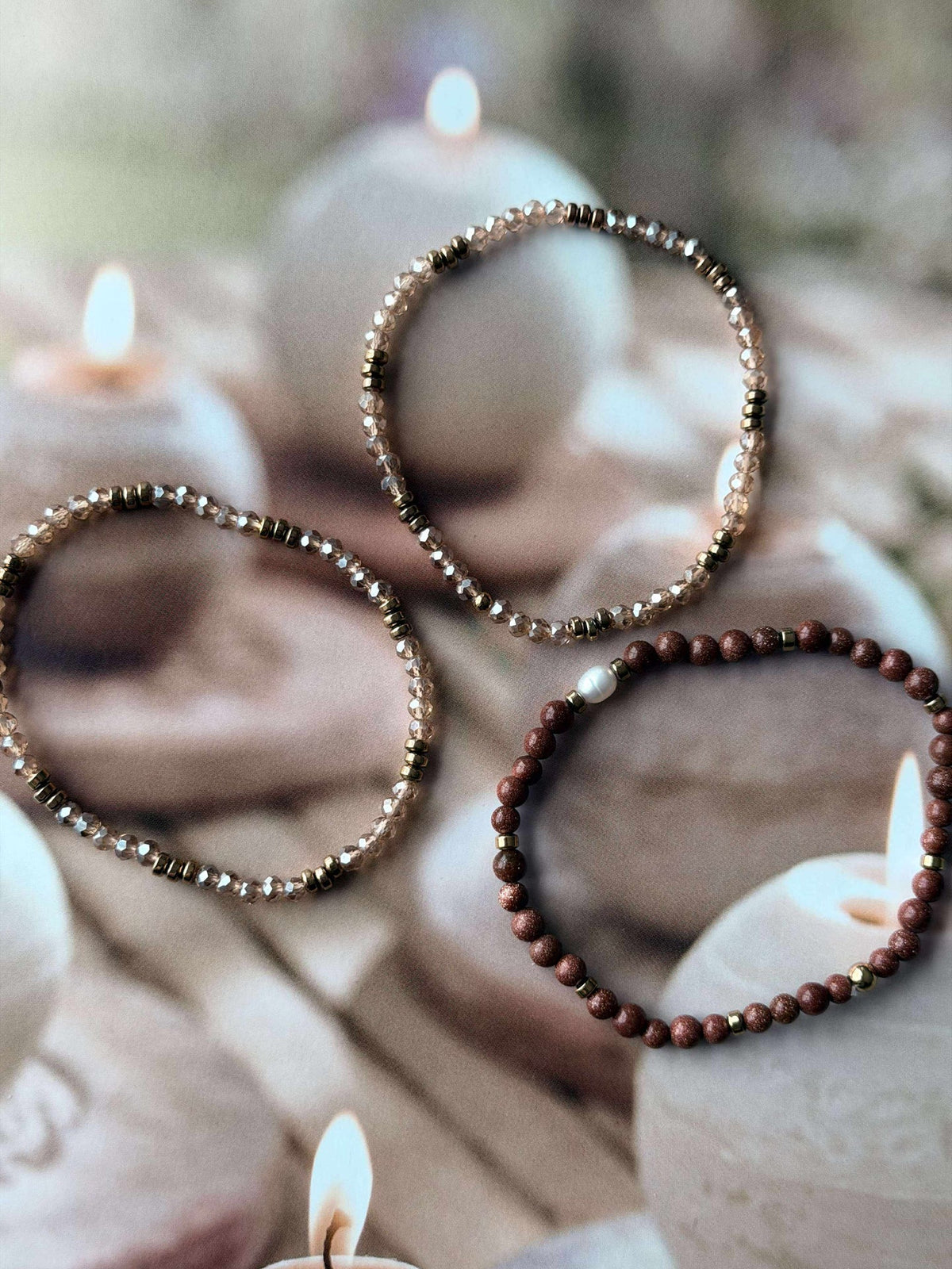 Armband Leah Natuur/Cognac – Set van 3 stuks