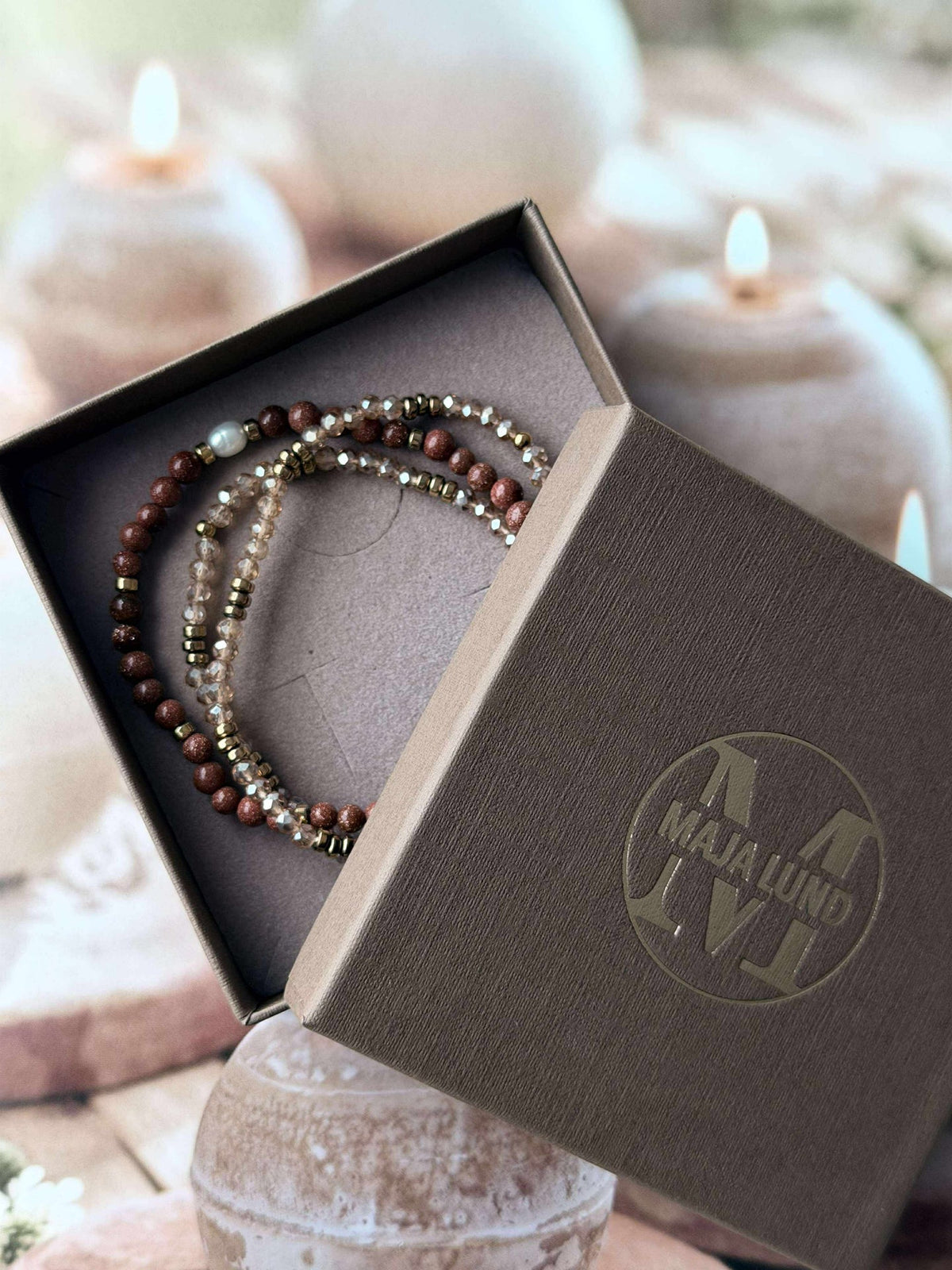Armband Leah Natuur/Cognac – Set van 3 stuks