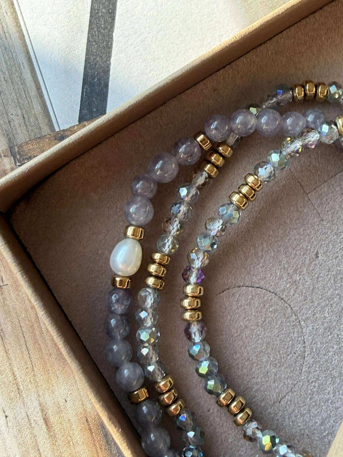 Armband Leah Lavendel/Stone – Set van 3 stuks