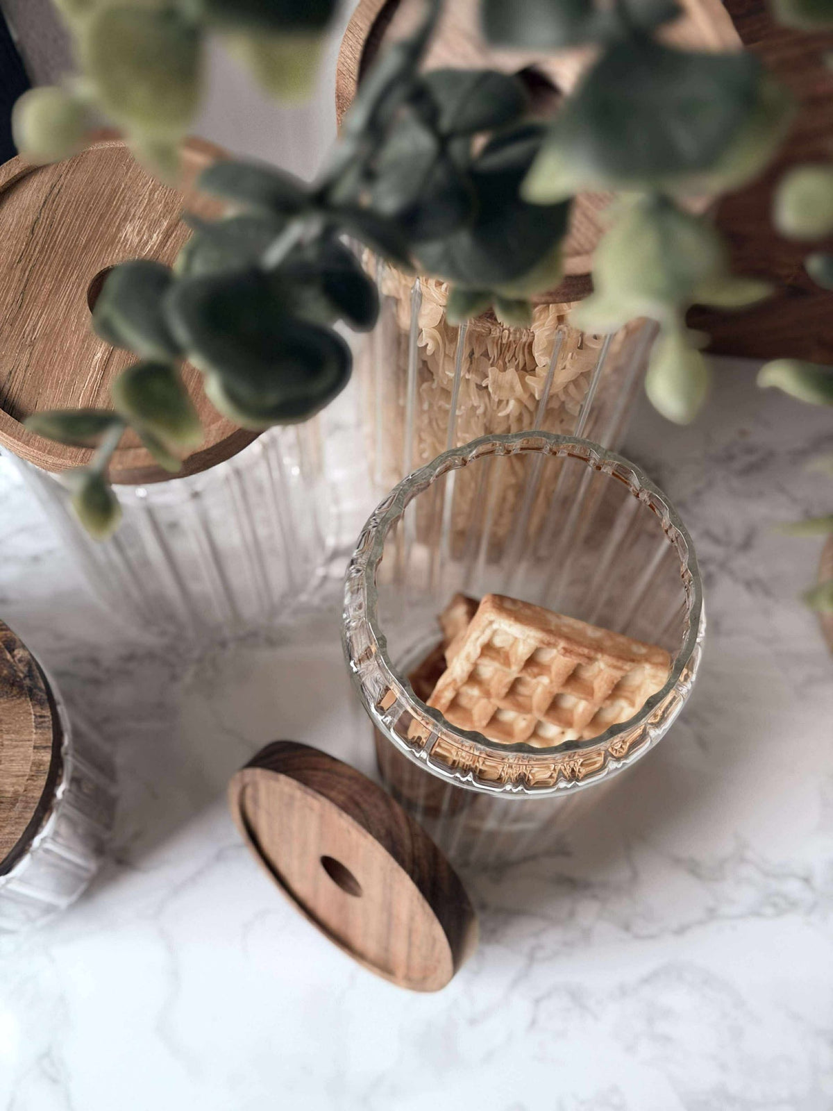 Voorraadpotten met houten deksel - Set van 5 stuks