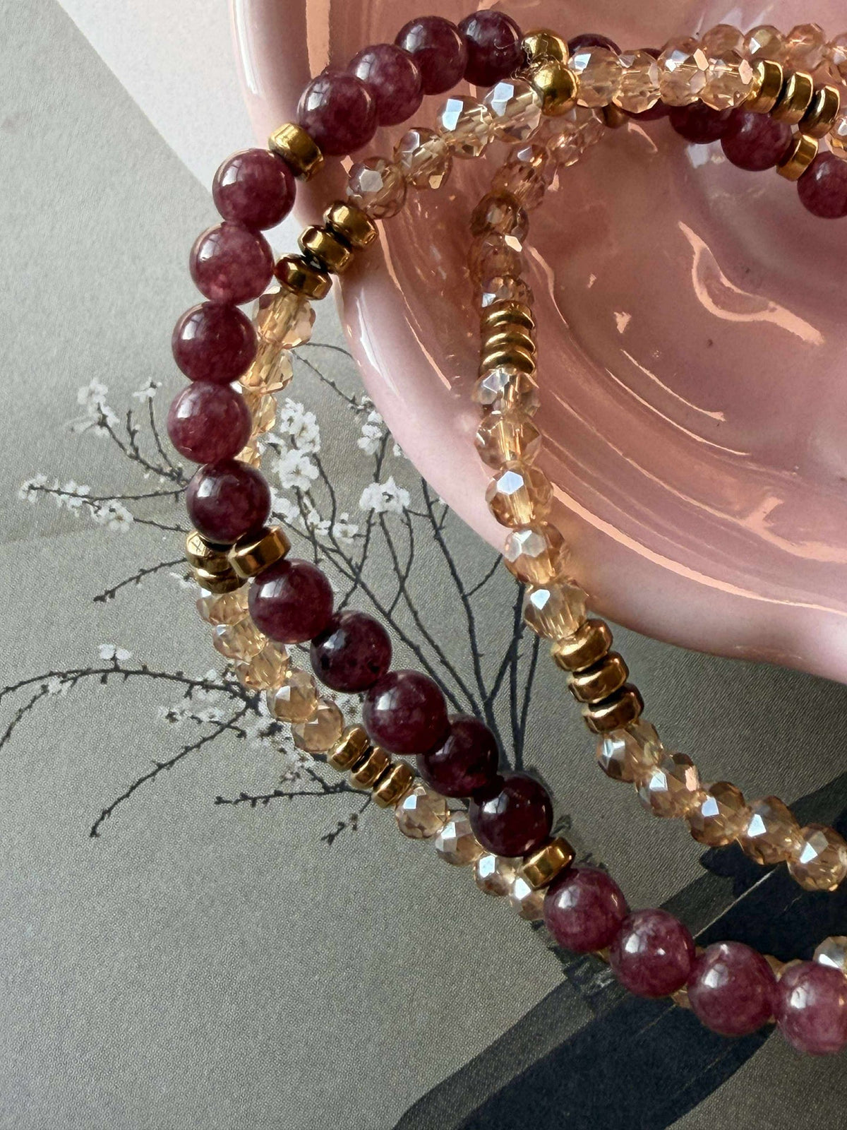 Armband Leah Bordeaux/Naturel – Set van 3 stuks