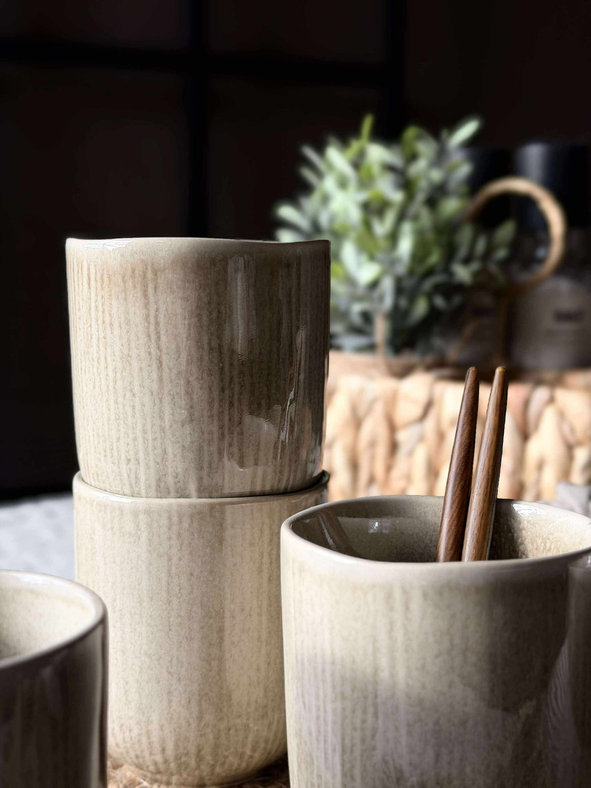 Beker Lydia keramiek - Set van 4 Beige
