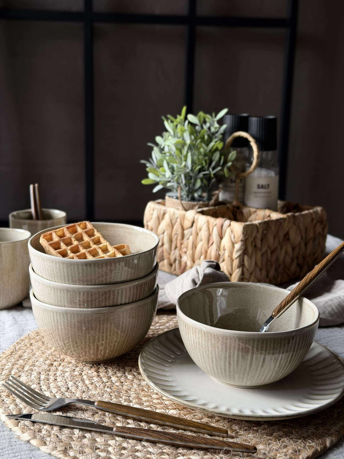 Kom Lydia keramiek - Set van 4 stuks Beige