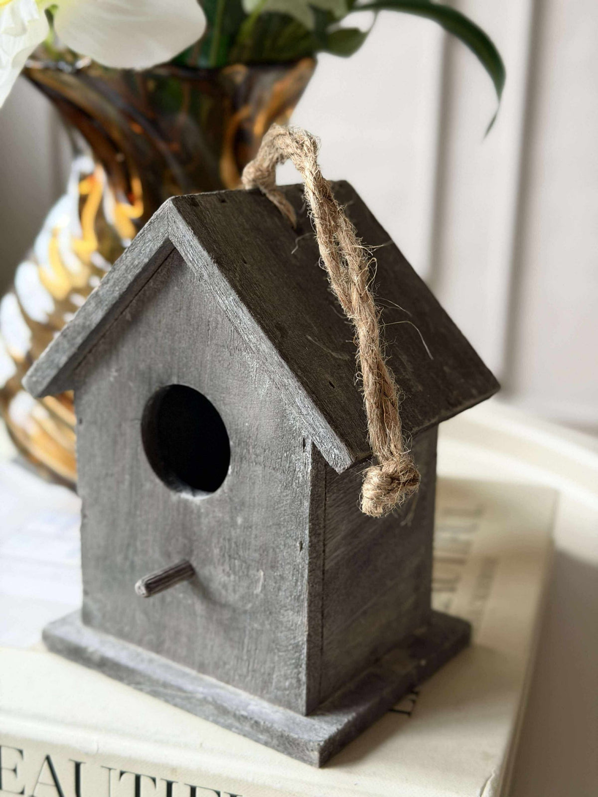 Houten vogelhuis - Grijs