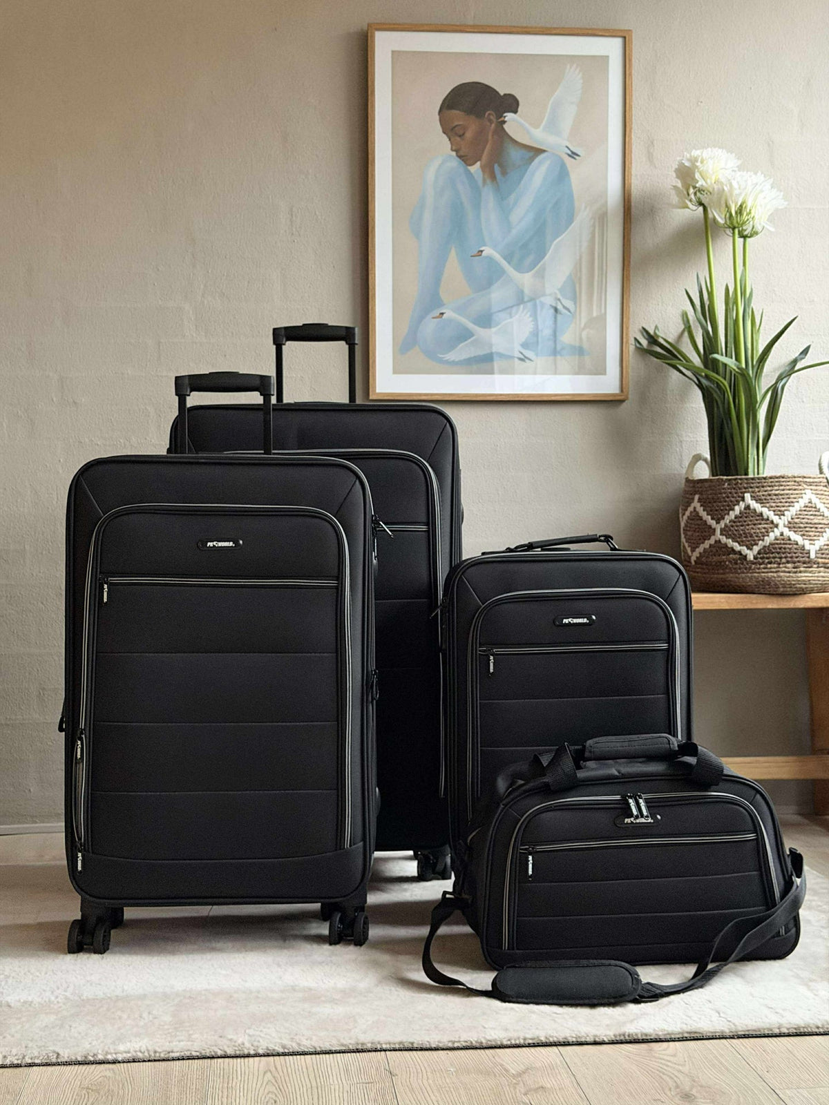 Kofferset van 3 stuks en tas voor handbagage