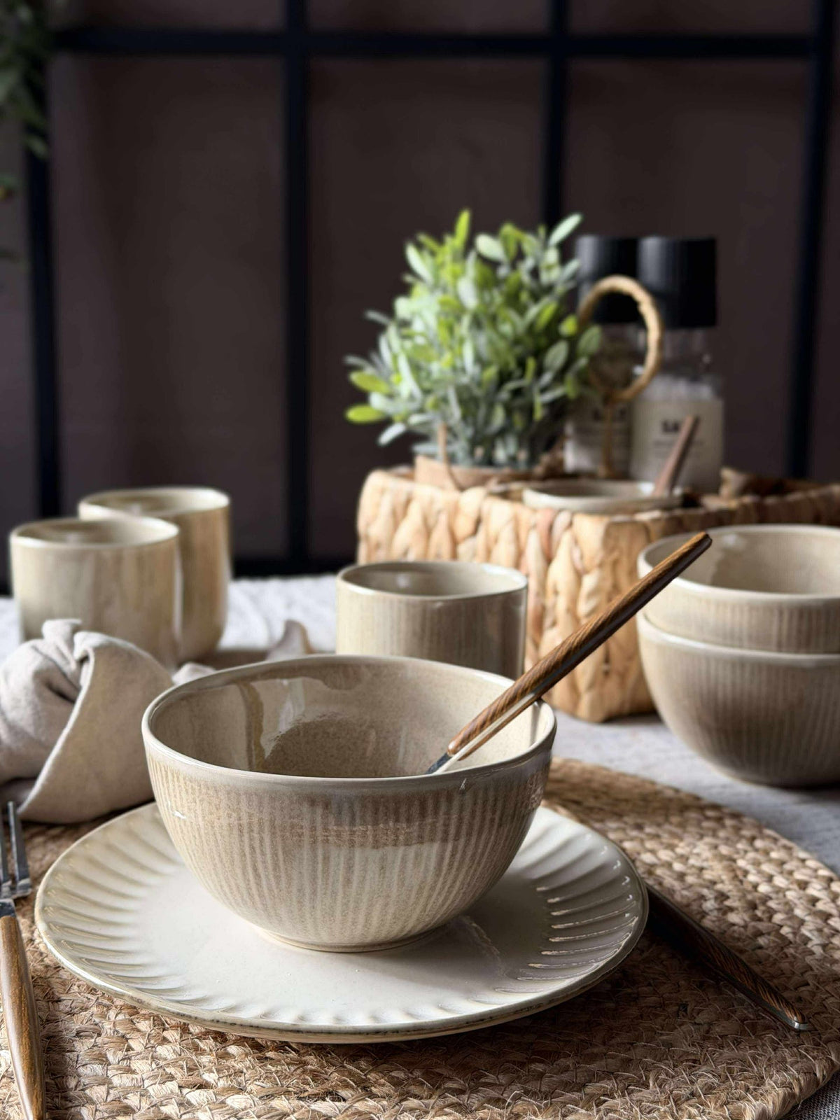 Kom Lydia keramiek - Set van 4 stuks Beige