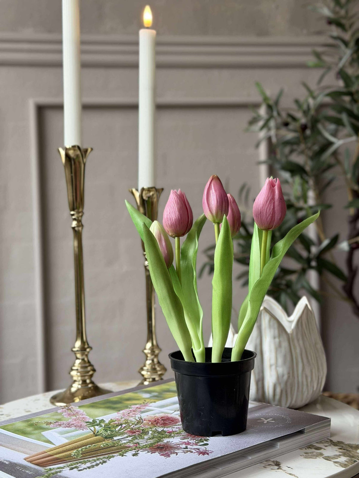 Tulip in pot - Donkerroze