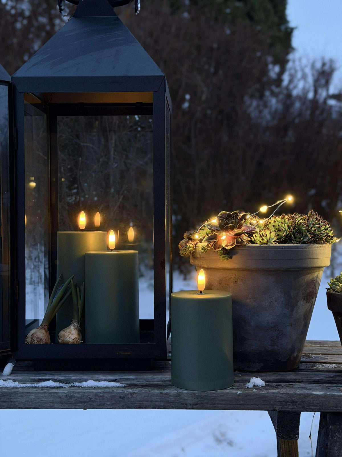 LED Buiten Stompkaarsen - Set van 3 stuks - Groen