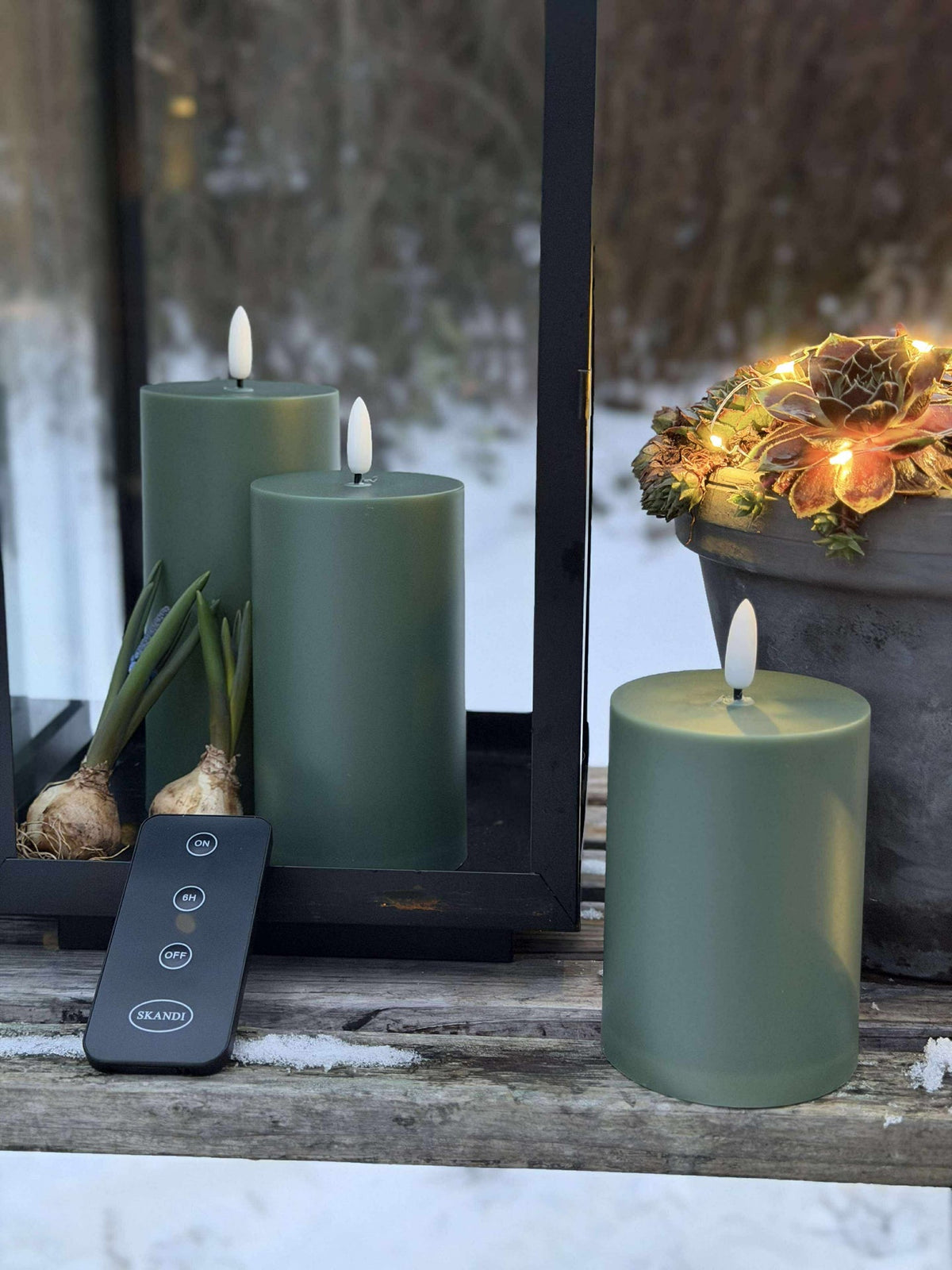 LED Buiten Stompkaarsen - Set van 3 stuks - Groen
