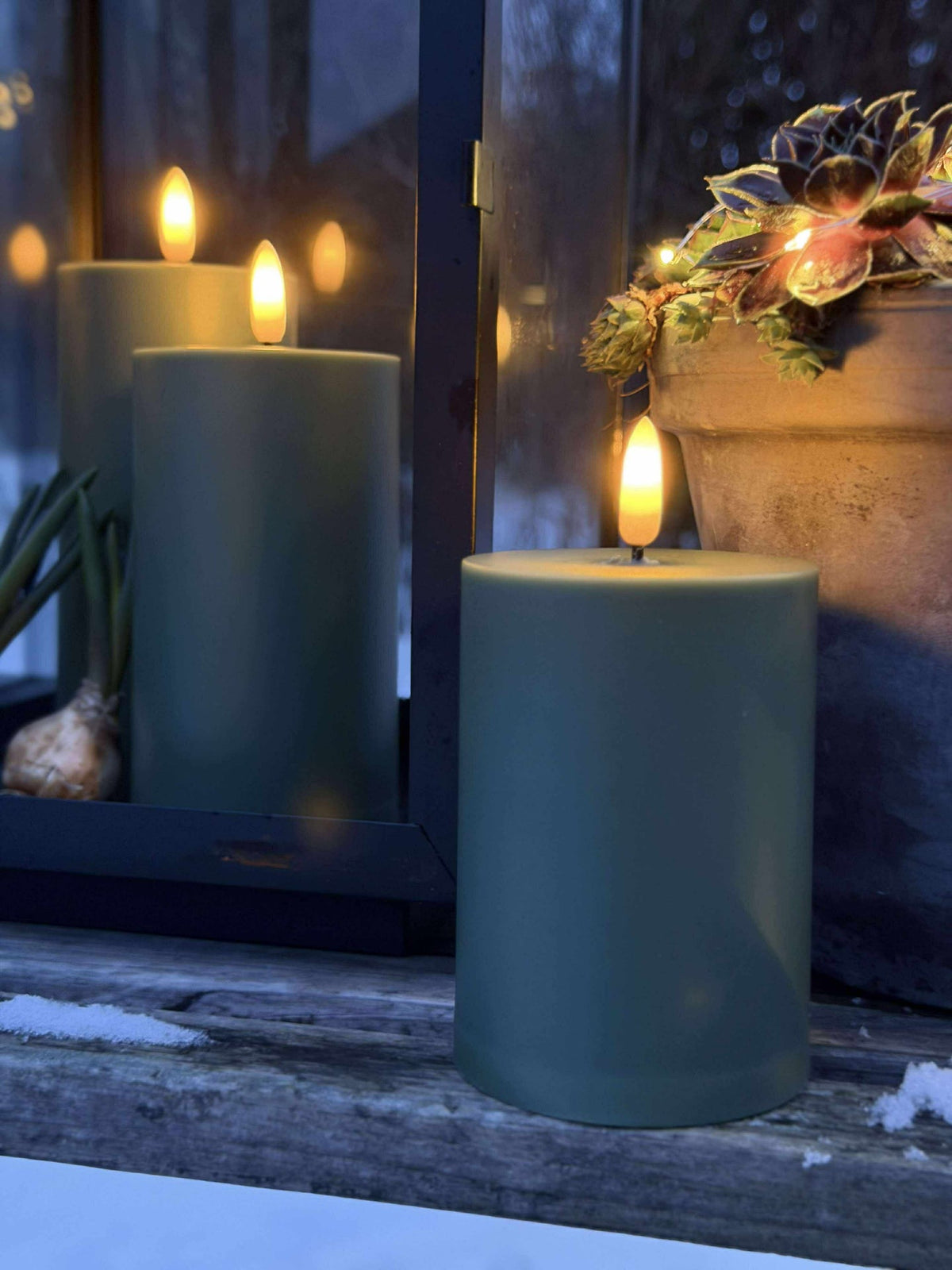LED Buiten Stompkaarsen - Set van 3 stuks - Groen