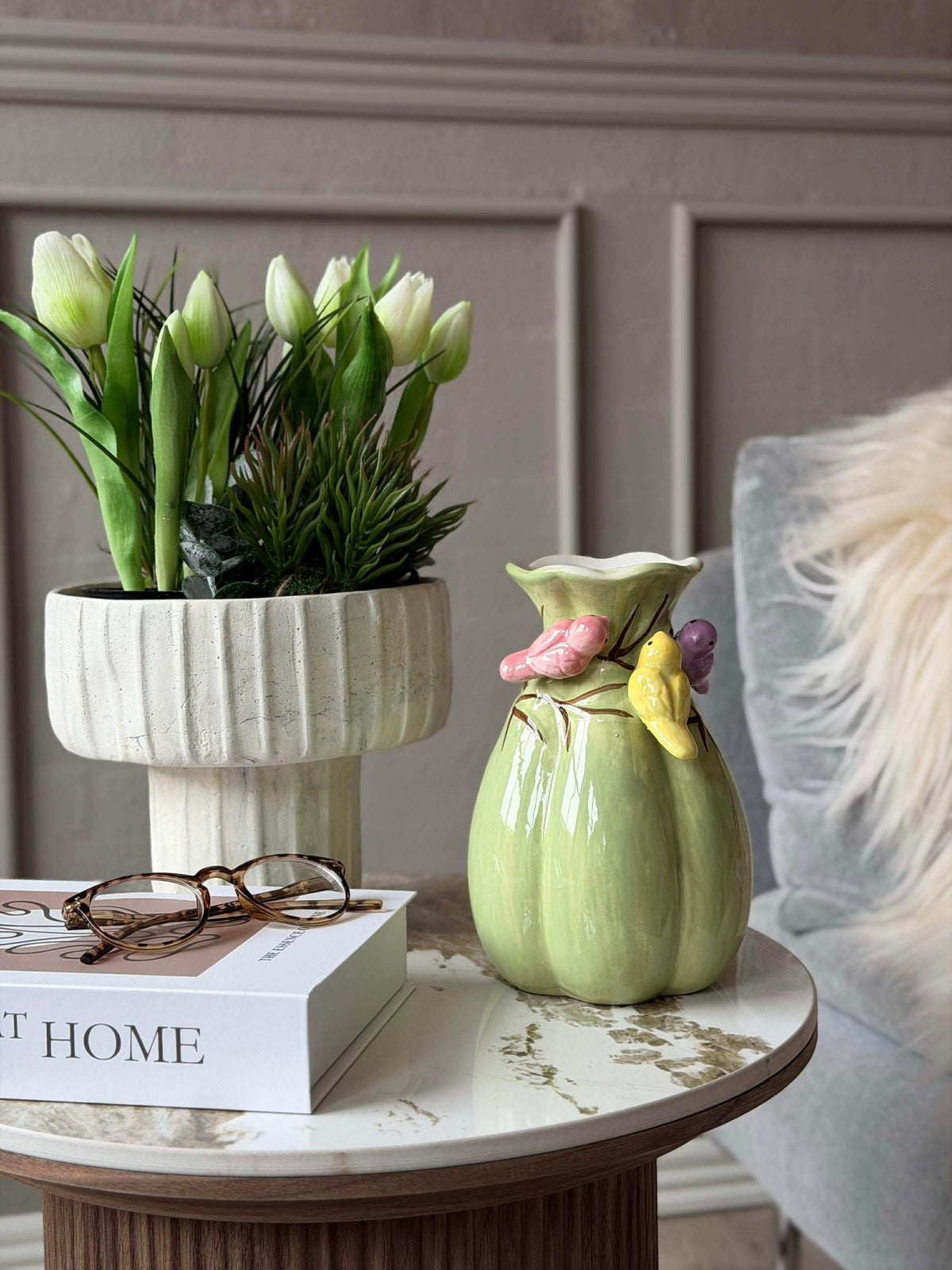 Vaas met decoratie - Wit of Groen