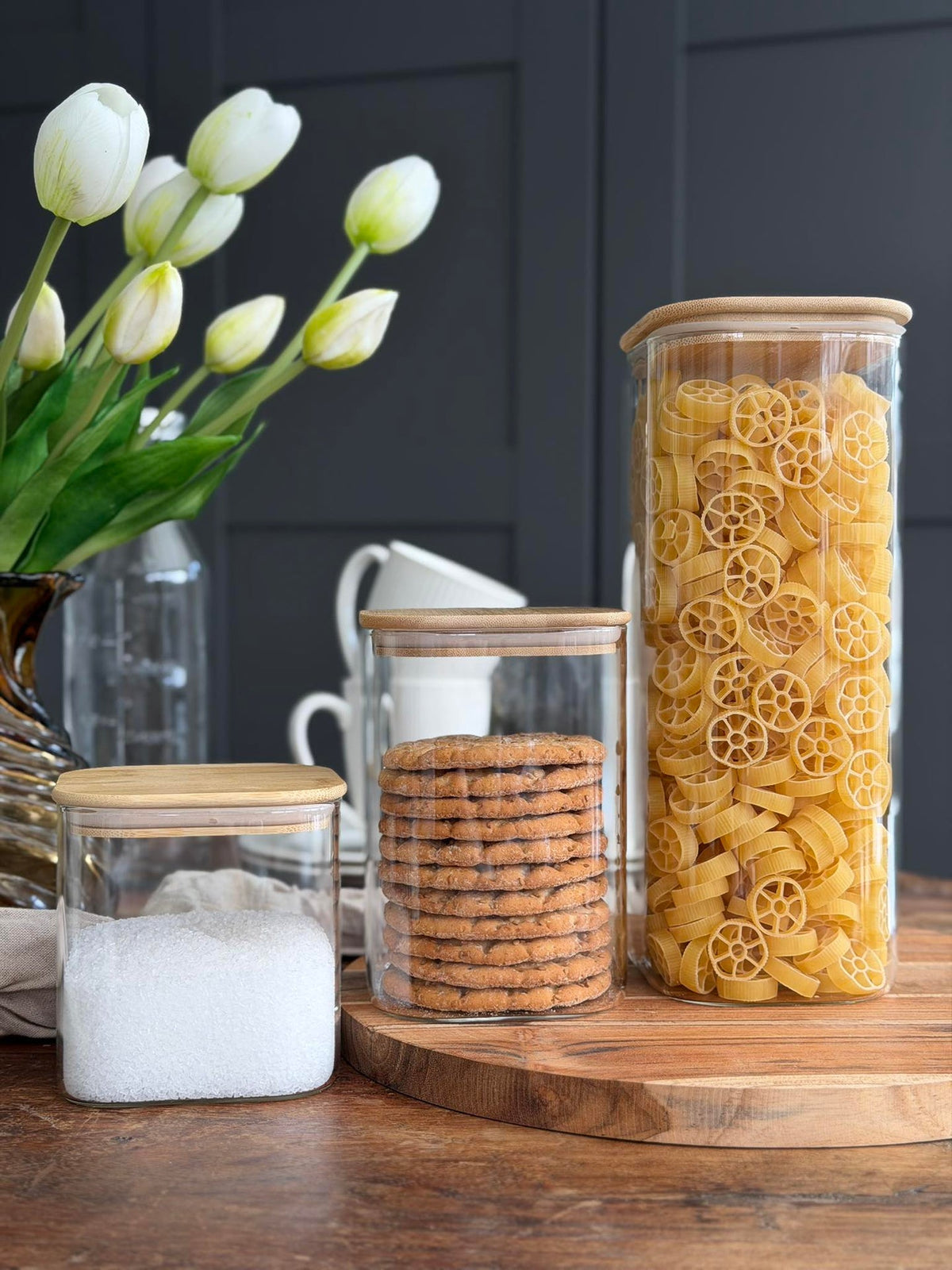Voorraadpotten met bamboedeksels - Set van 3 st.