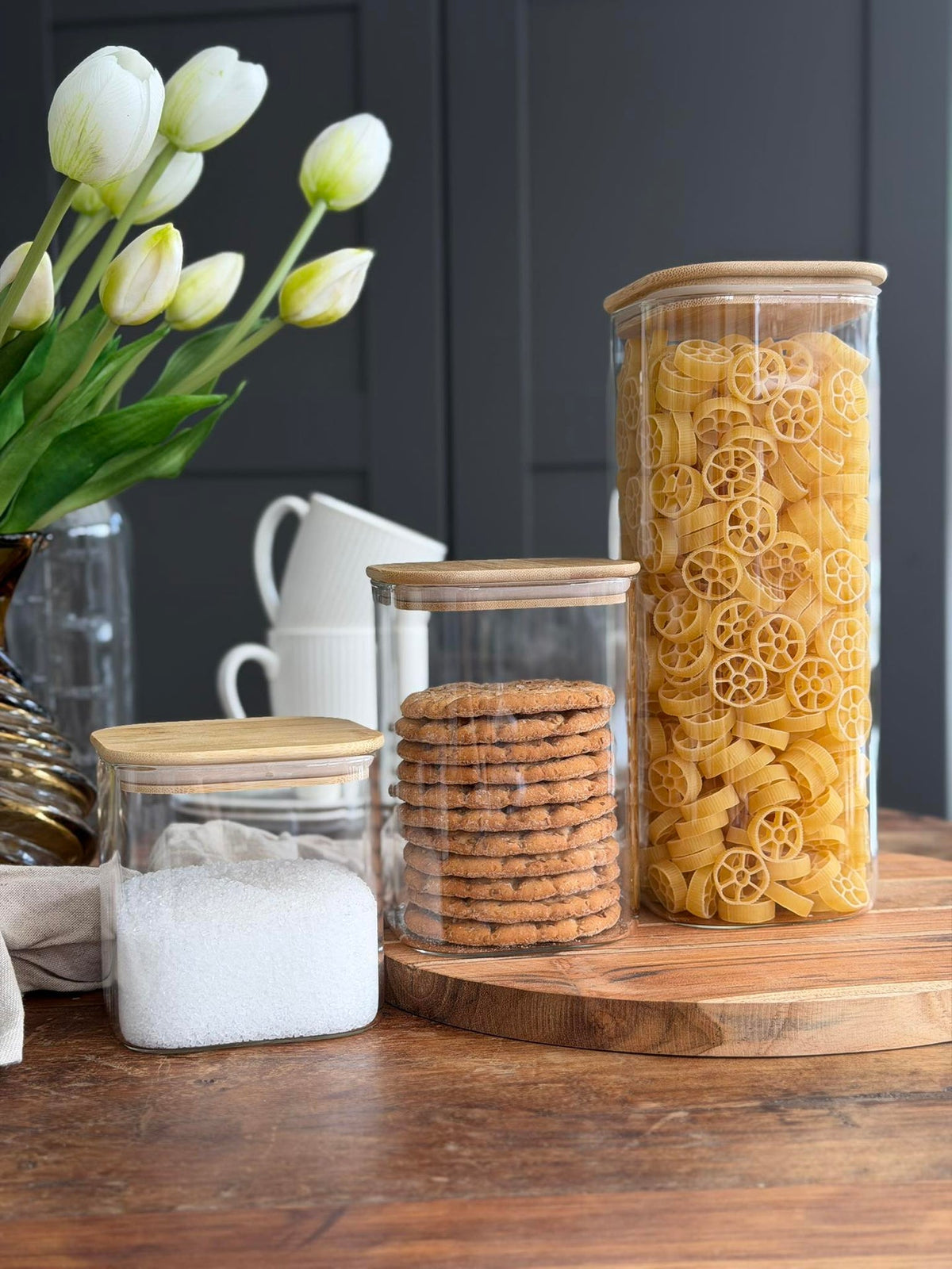Voorraadpotten met bamboedeksels - Set van 3 st.